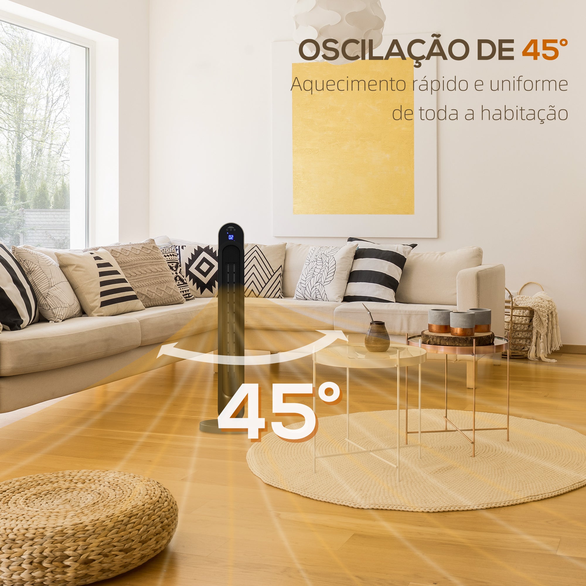 Aquecedor de Torre Cerâmico 2200W Ø25x73,5cm Prata e Preto