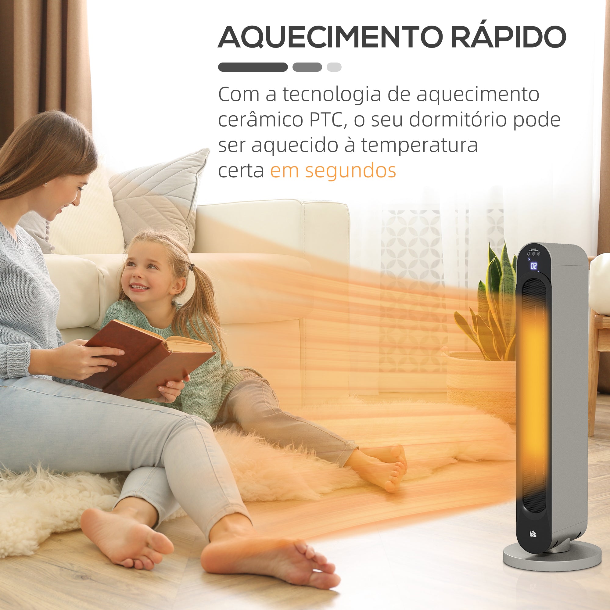Aquecedor de Torre Cerâmico 2200W Ø25x73,5cm Prata e Preto