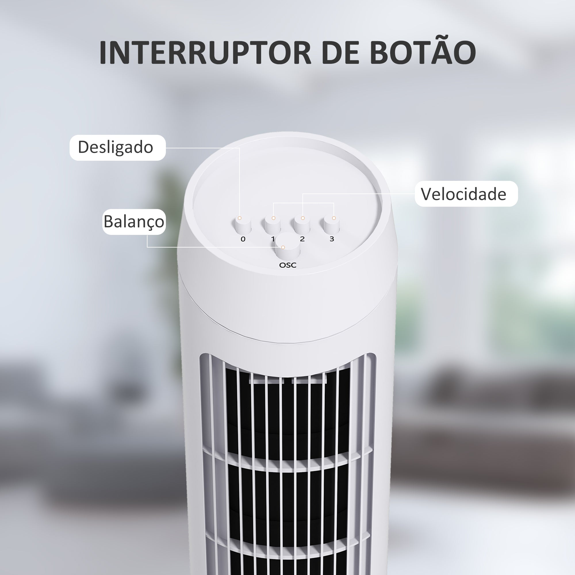 Ventoinha de Coluna Branca Ø27x75 cm - Potente e Silenciosa