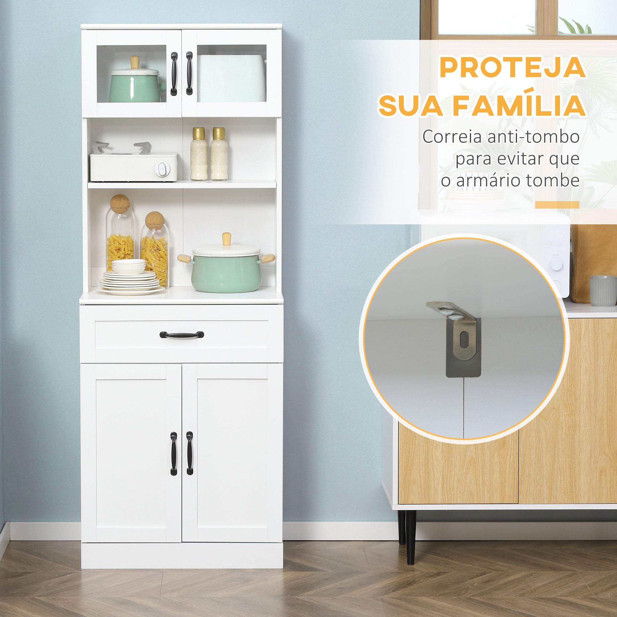 Armário de Cozinha Moderno Branco 60x38x161 cm