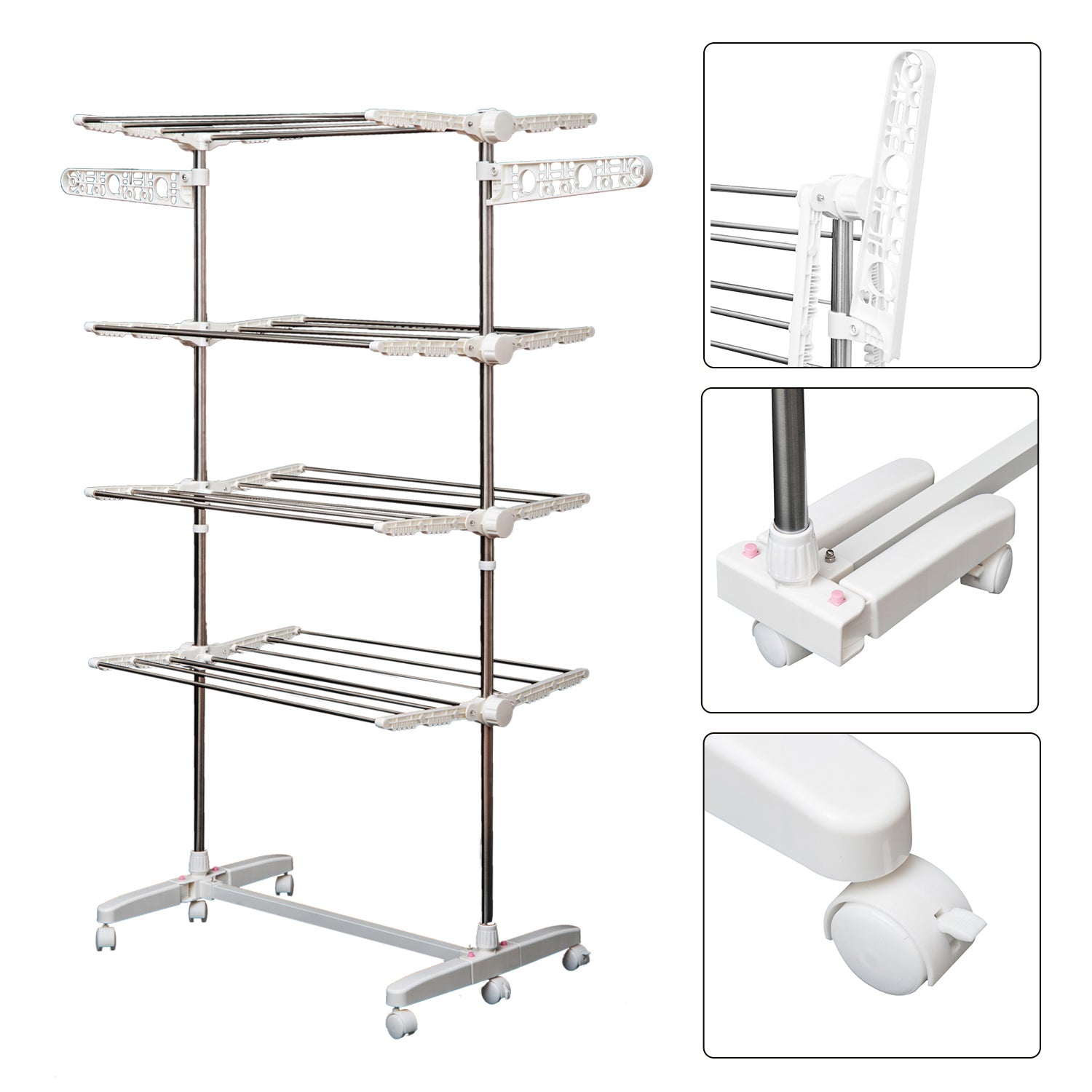 Estendal de Roupa Vertical Dobrável 142x55x172 cm Branco e Prata