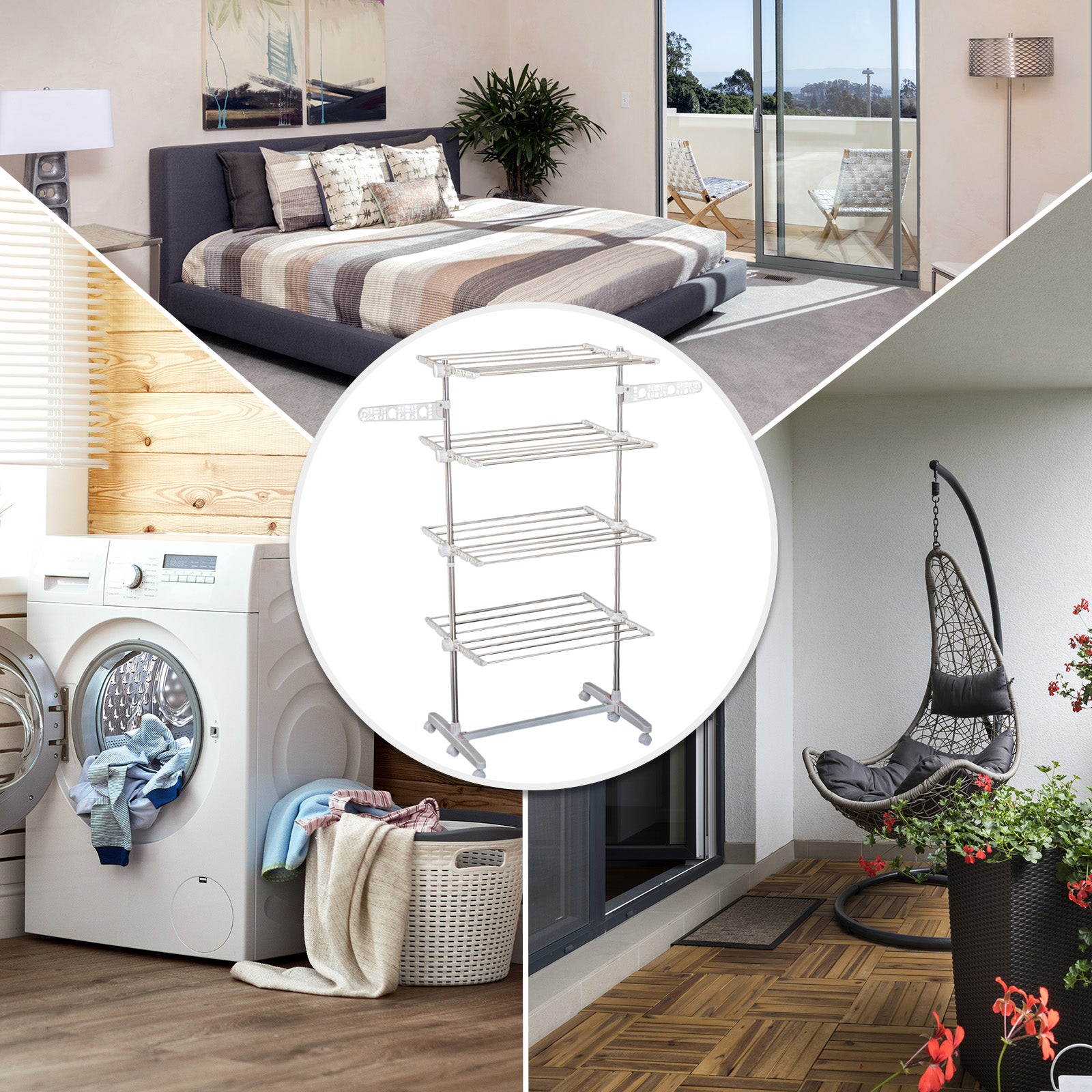 Estendal de Roupa Vertical Dobrável 142x55x172 cm Branco e Prata