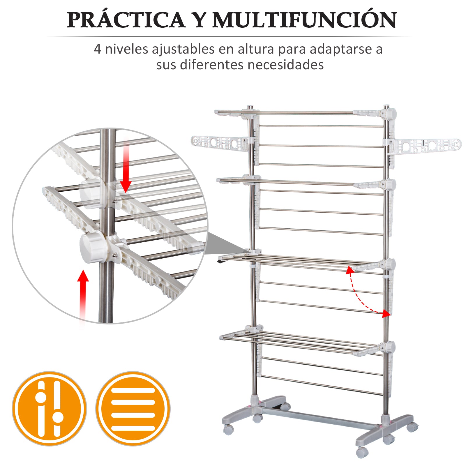 Estendal de Roupa Vertical Dobrável 142x55x172 cm Branco e Prata