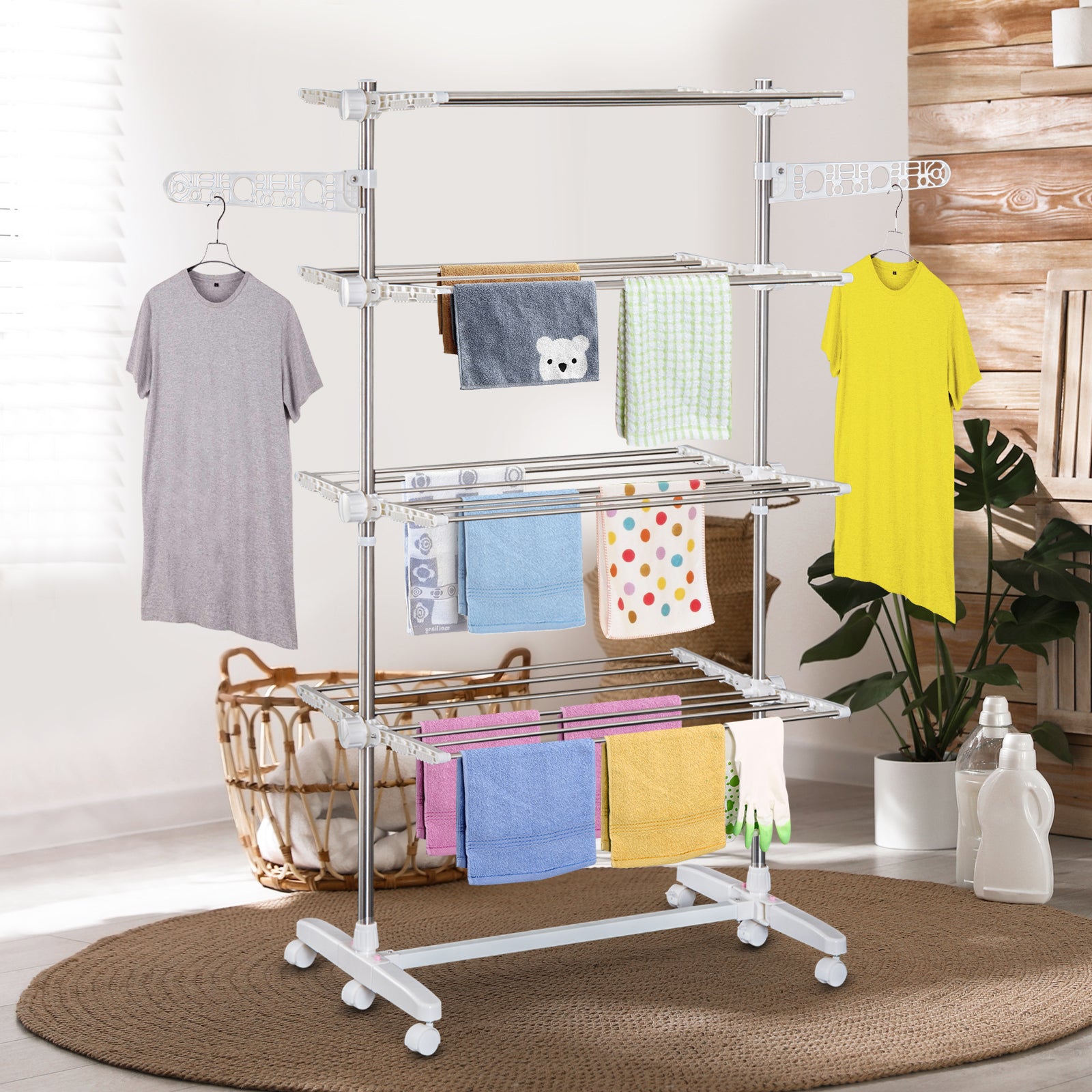 Estendal de Roupa Vertical Dobrável 142x55x172 cm Branco e Prata