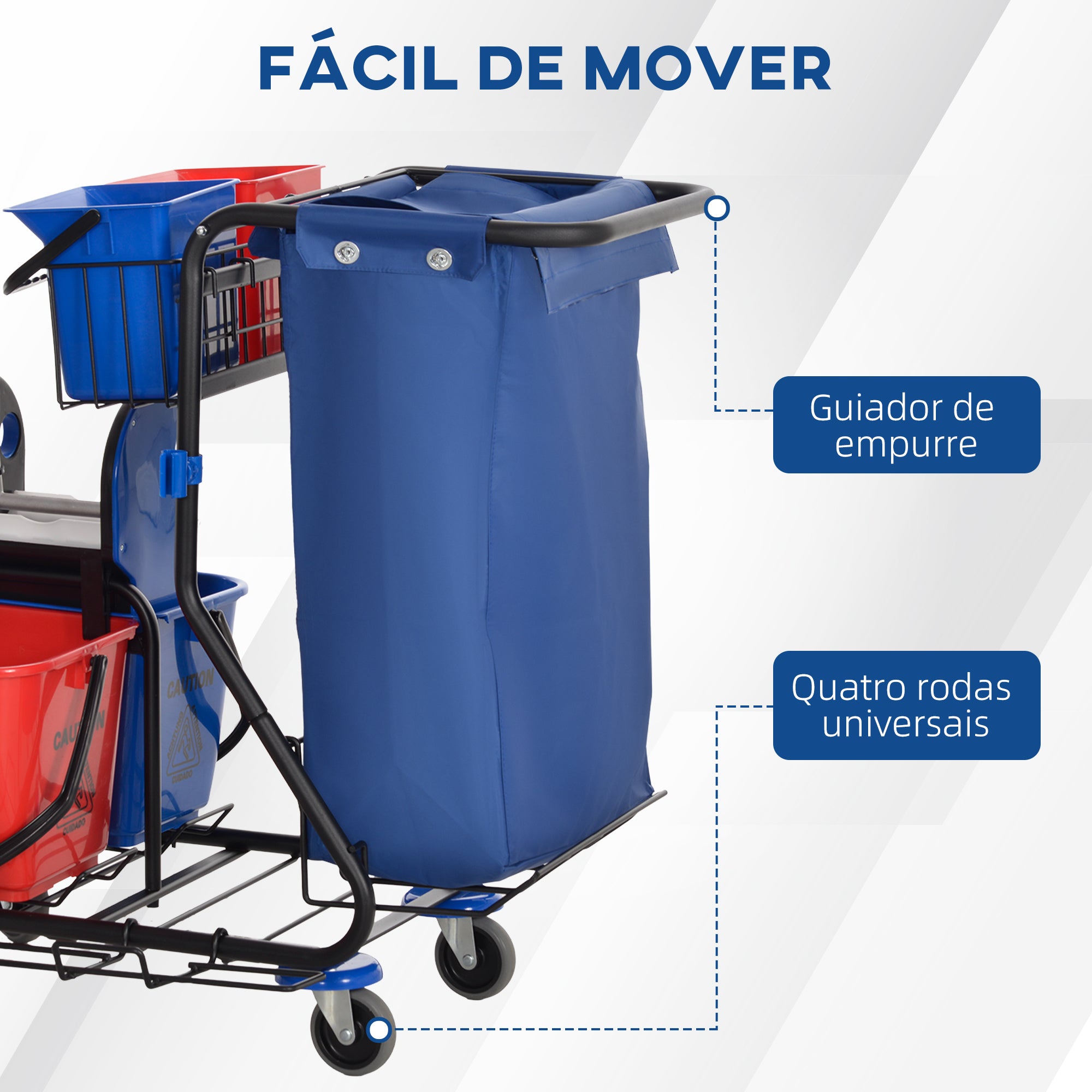Carrinho de Limpeza Profissional com Balde Duplo Removível 18L Vermelho e Azul 93x80x97 cm
