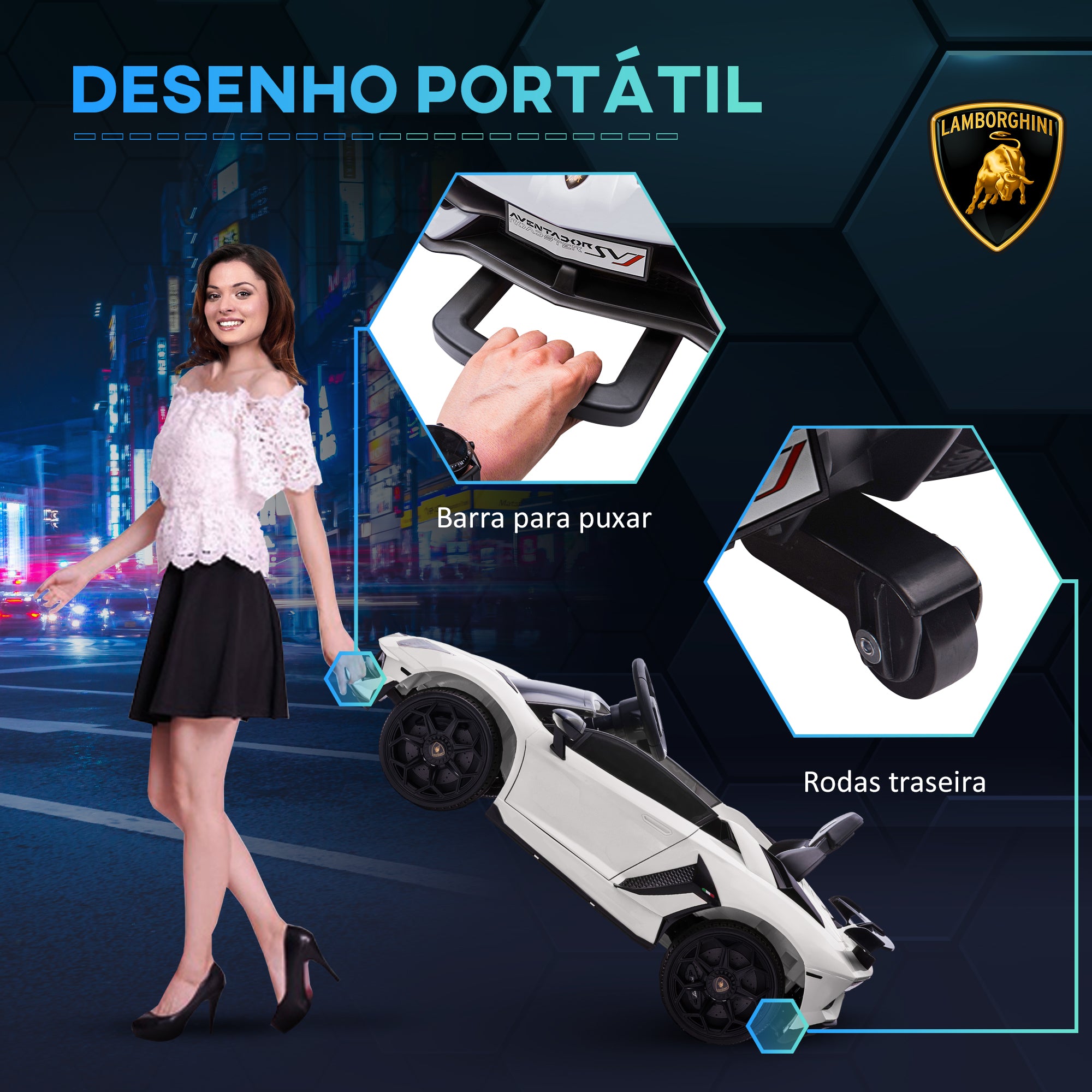 Carro Elétrico Infantil – 107,5x63x42 cm – Branco – Polipropileno e metal