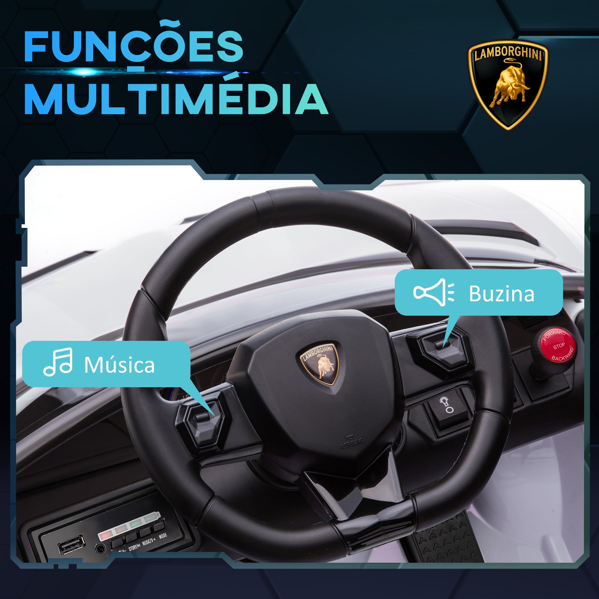 Carro Elétrico Infantil – 107,5x63x42 cm – Branco – Polipropileno e metal