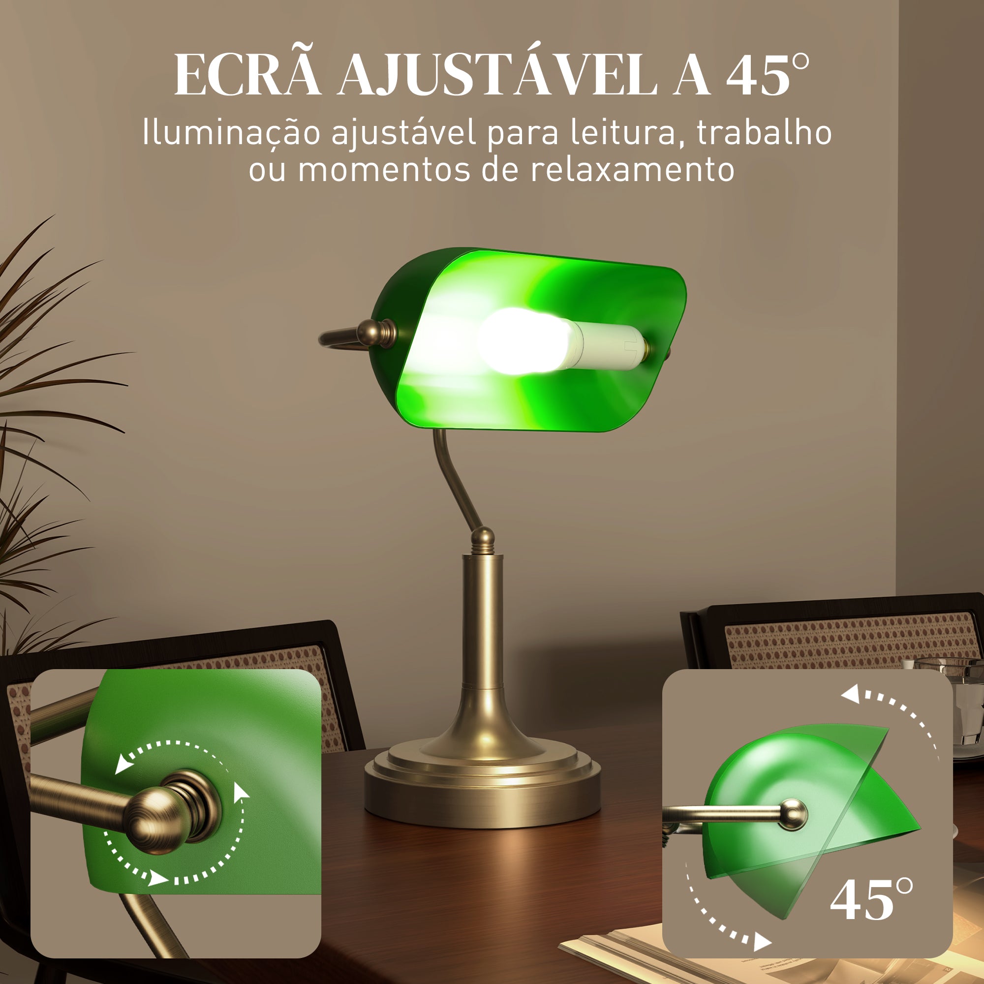 Candeeiro de Mesa Vintage Verde 26,8x22x39,5 cm - Estilo Clássico Banqueiro