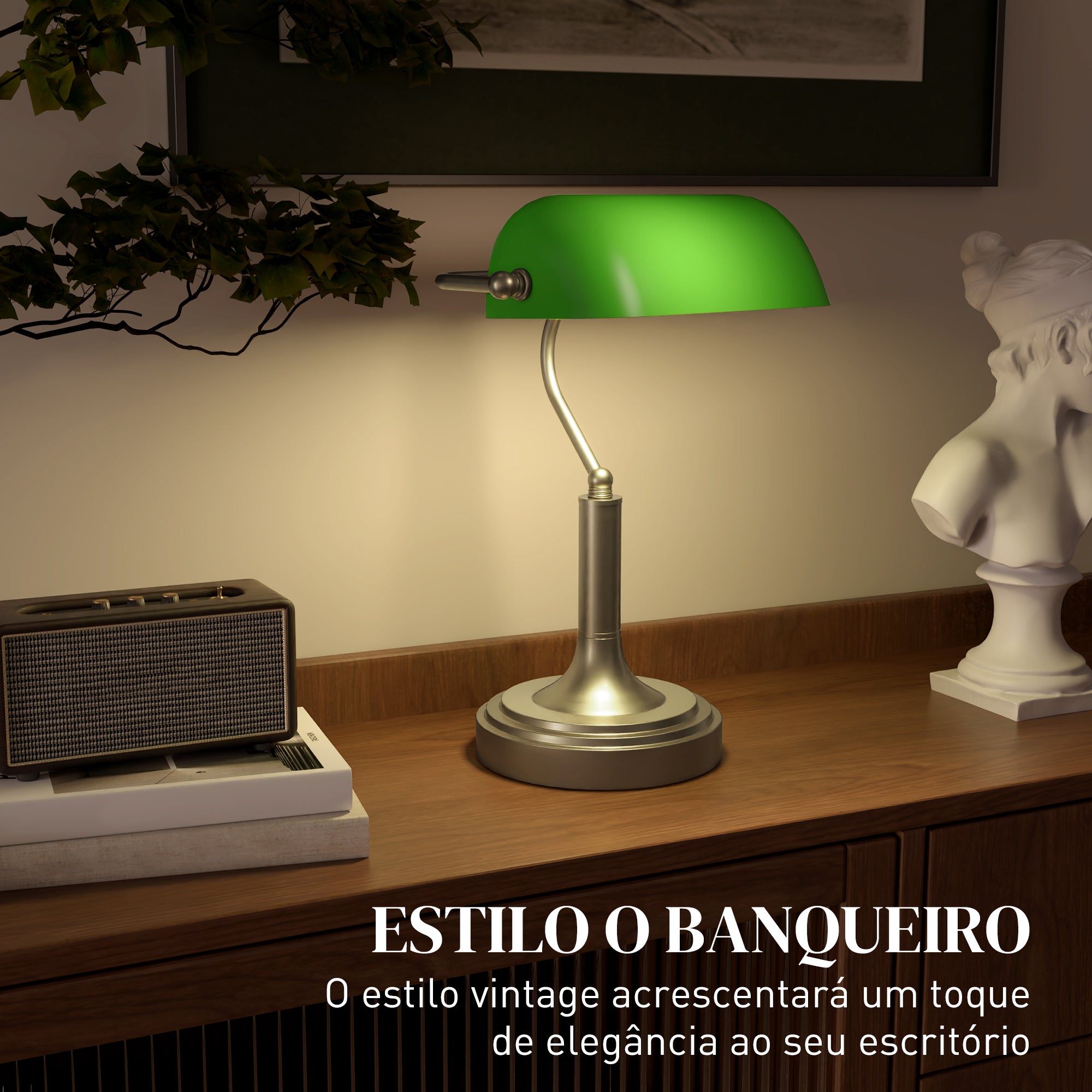 Candeeiro de Mesa Vintage Verde 26,8x22x39,5 cm - Estilo Clássico Banqueiro
