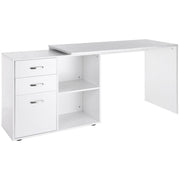 Secretária de Canto Branca 117x83,5x76cm - 2 Prateleiras Abertas e 3 Gavetas