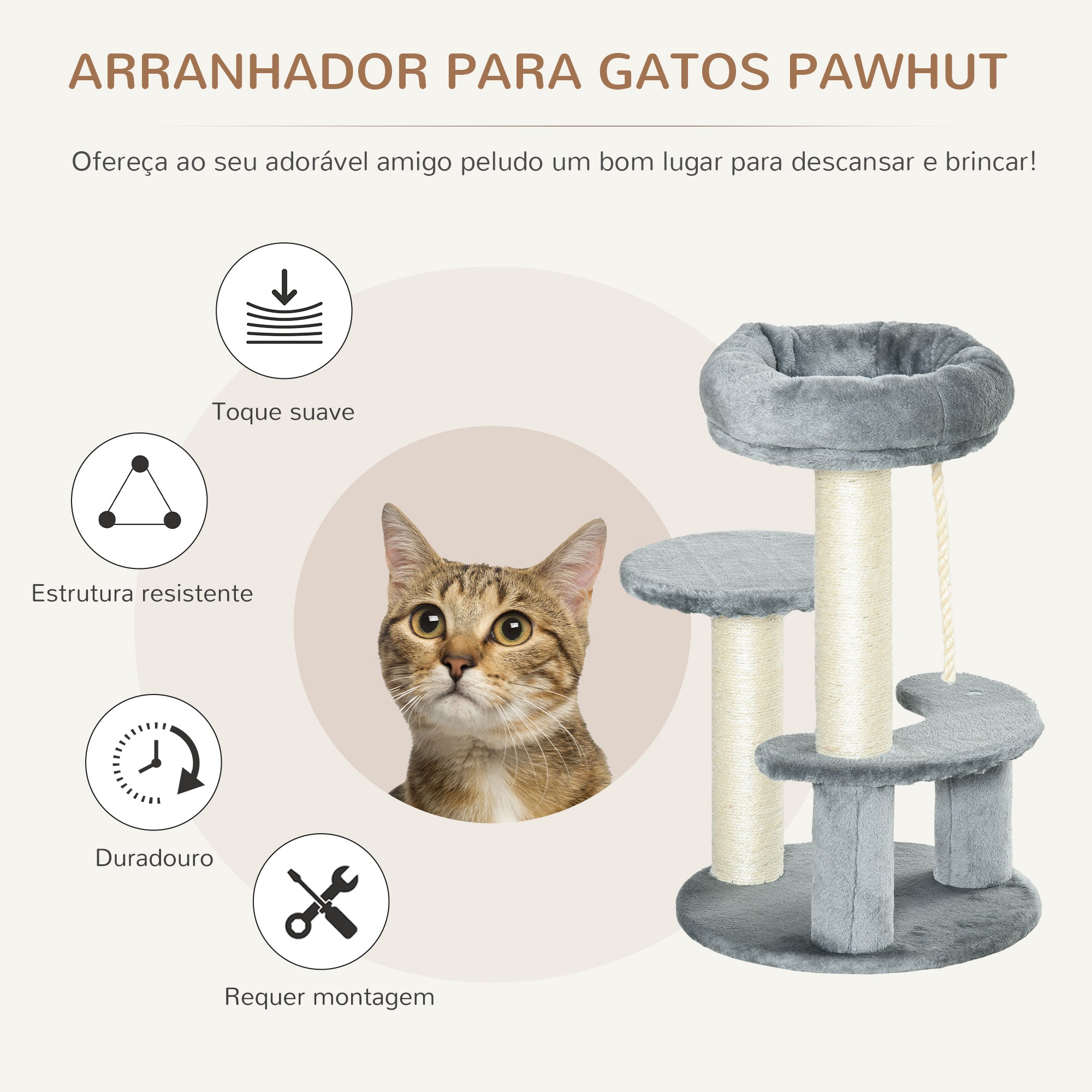 Arranhador para Gatos Ø40x65 cm Cinzento