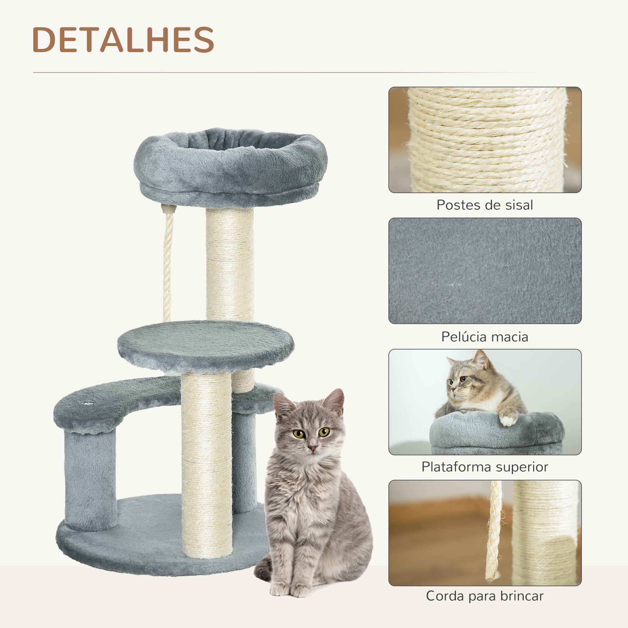 Arranhador para Gatos Ø40x65 cm Cinzento