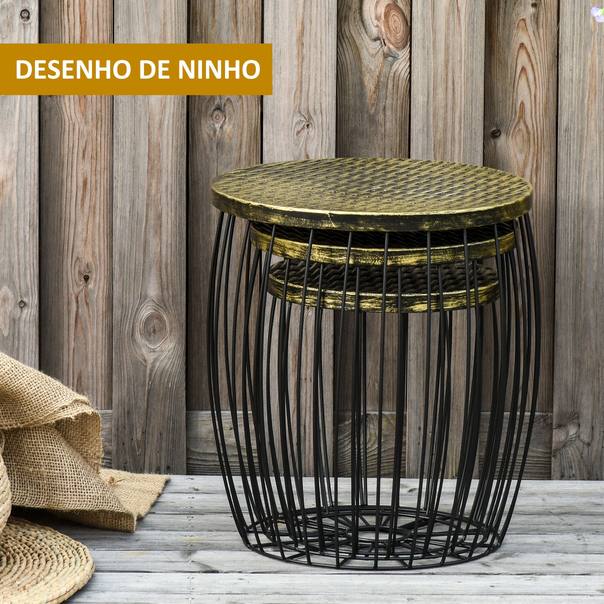 Conjunto de 3 Mesas Auxiliares Redondas Ø38x41 cm - Cor Preto