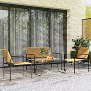 Conjunto de Jardim em Vime 4 Peças - Madeira e Preto (104x68x76 cm)