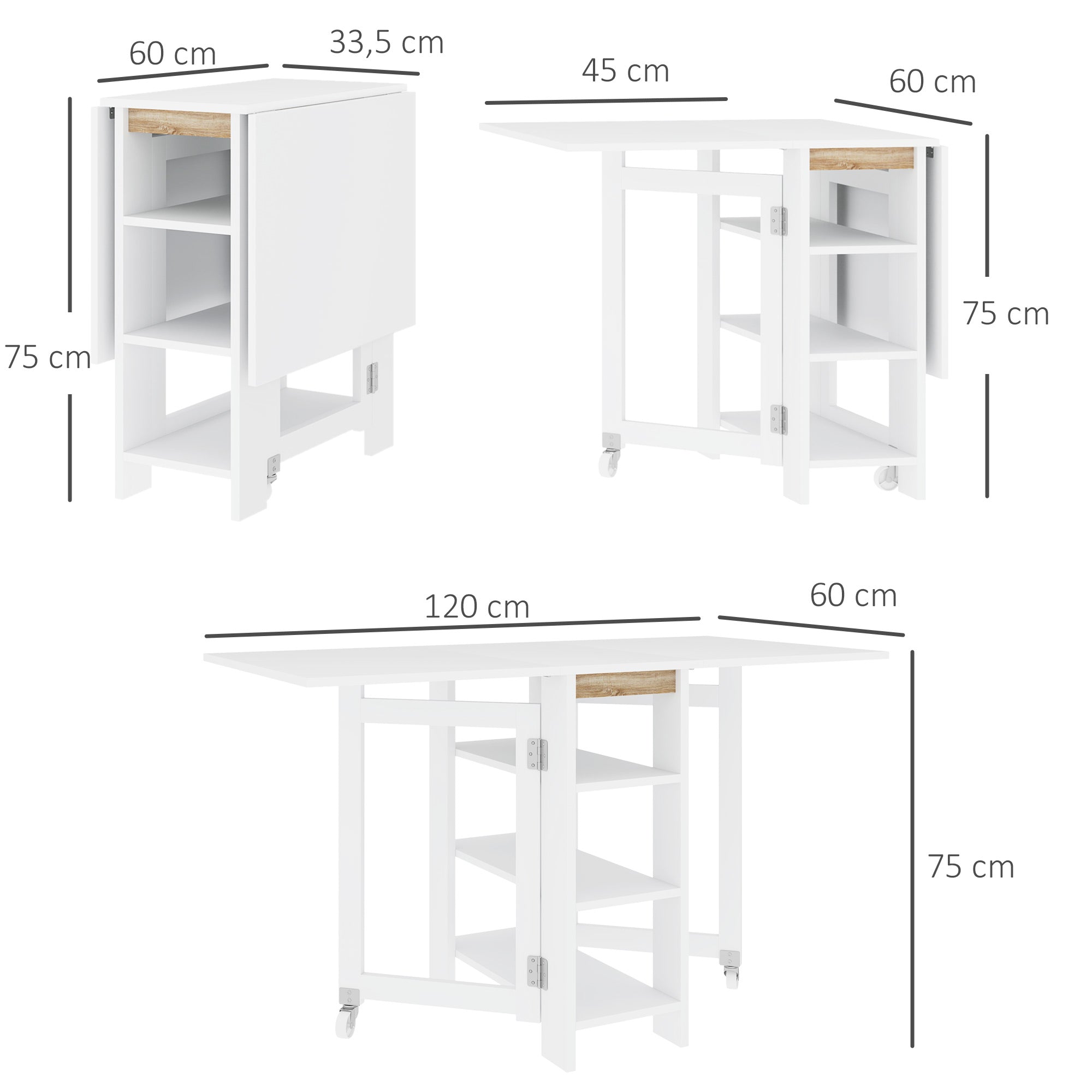Mesa Dobrável com Asas 120x60x75 cm - Branco