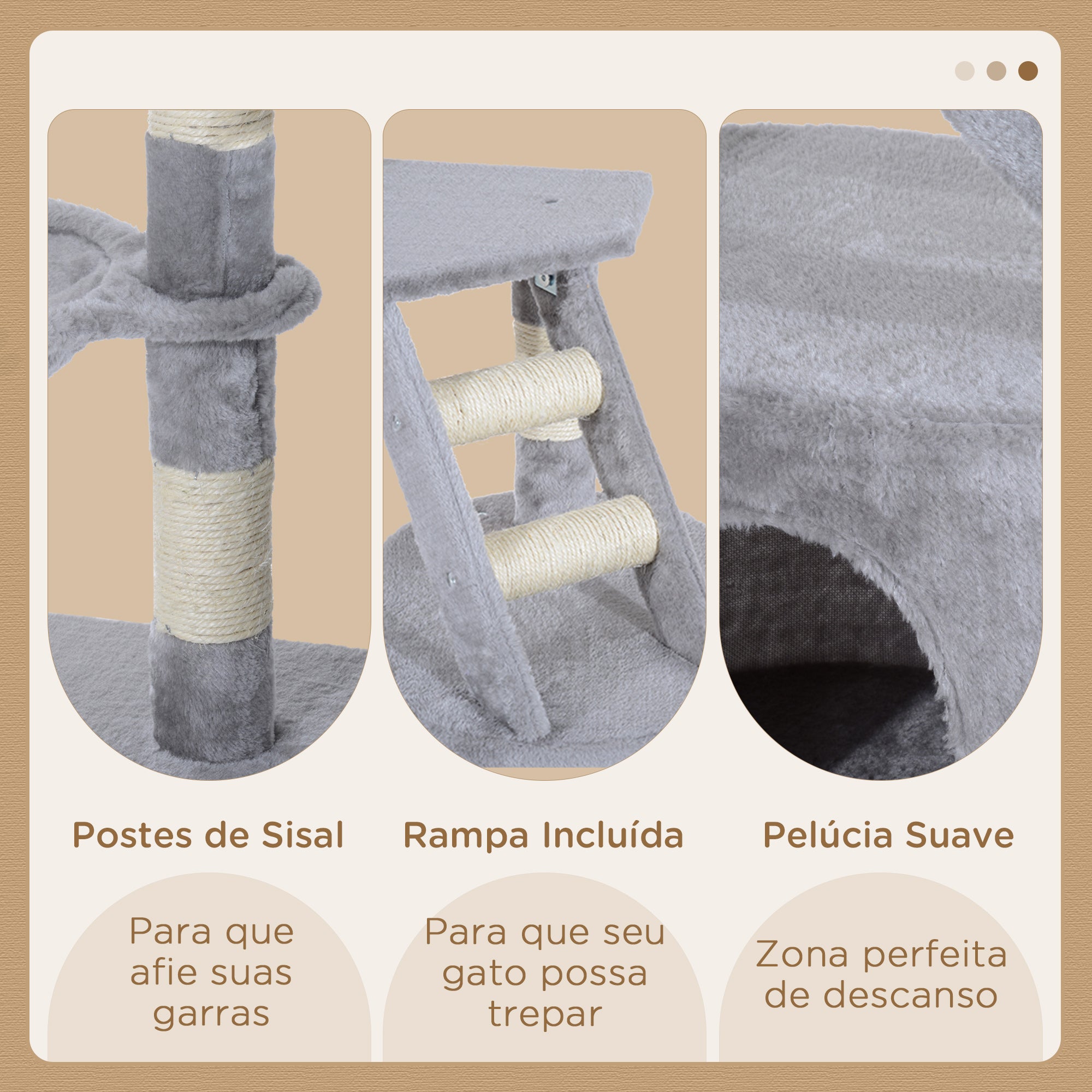Arranhador para Gatos Cinzento 55x40x125cm - Centro de Atividades com Postes e Caverna