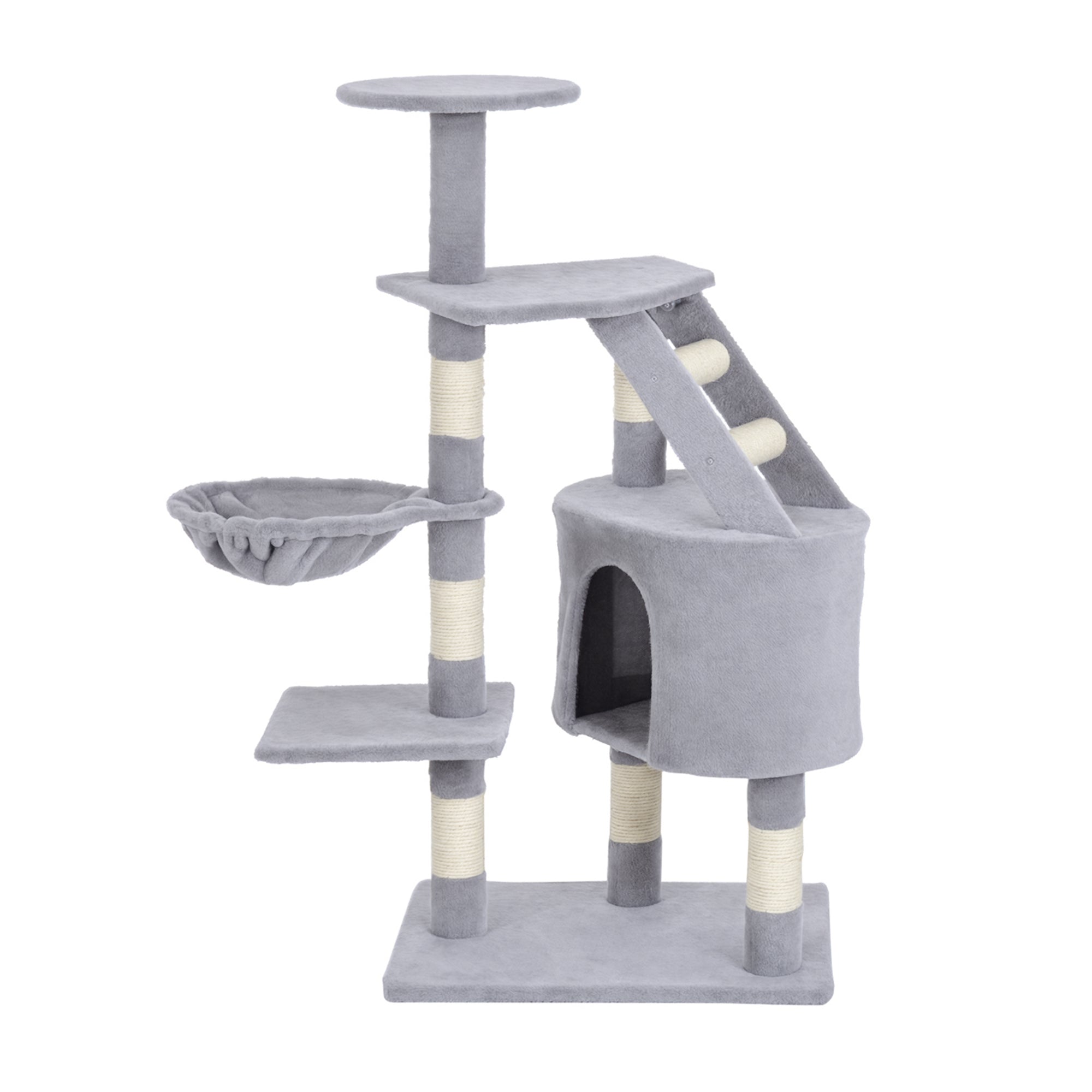 Arranhador para Gatos Cinzento 55x40x125cm - Centro de Atividades com Postes e Caverna