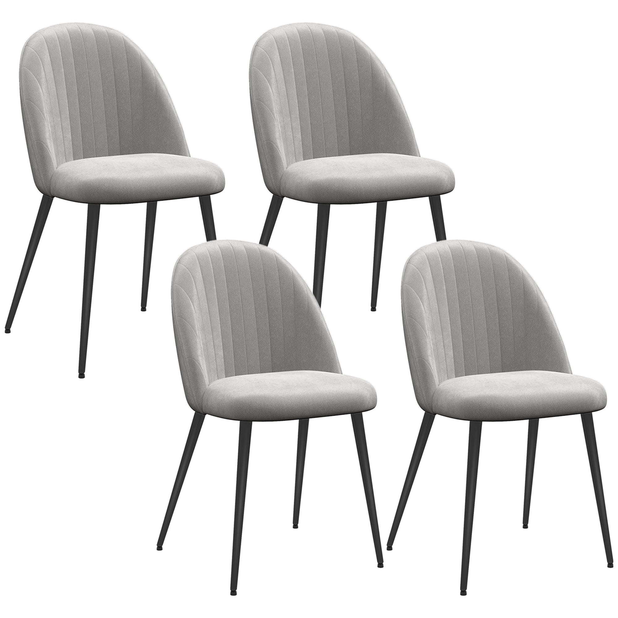 Conjunto de 4 Cadeiras de Sala de Jantar Estofadas em Veludo Cinza Claro 50x52x83 cm
