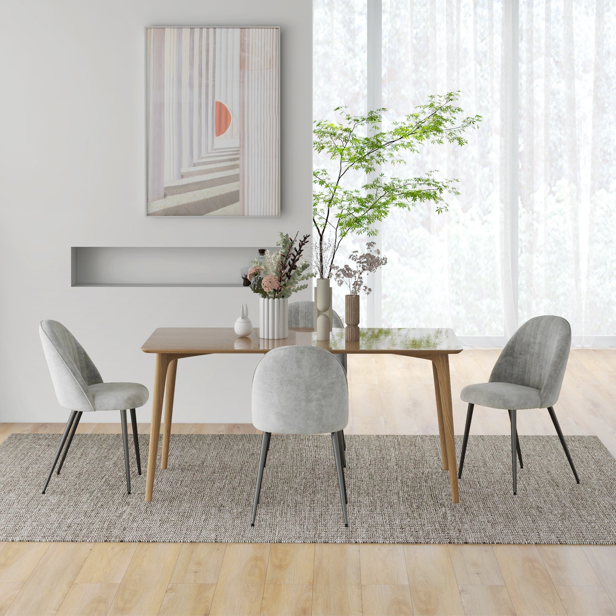 Conjunto de 4 Cadeiras de Sala de Jantar Estofadas em Veludo Cinza Claro 50x52x83 cm