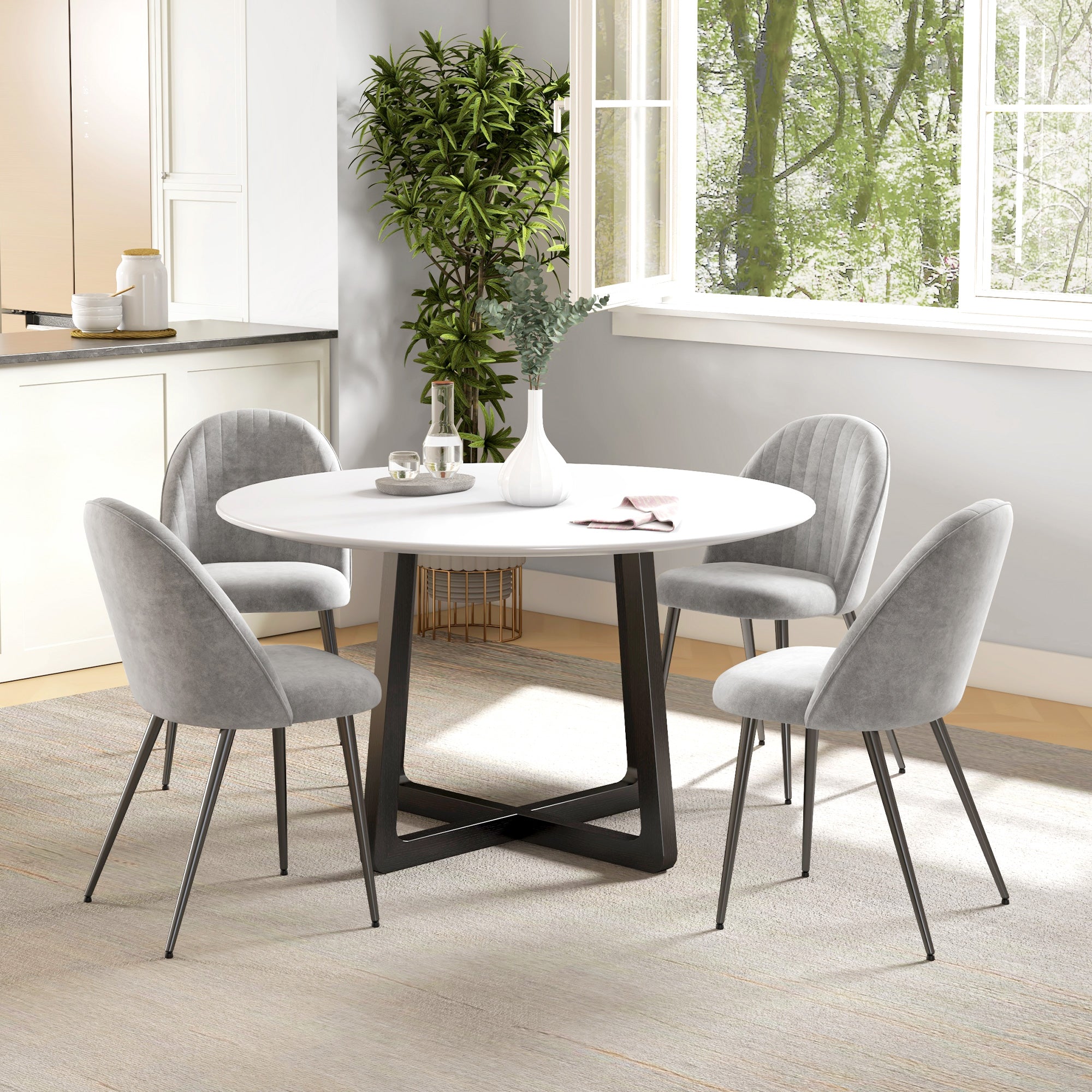 Conjunto de 4 Cadeiras de Sala de Jantar Estofadas em Veludo Cinza Claro 50x52x83 cm