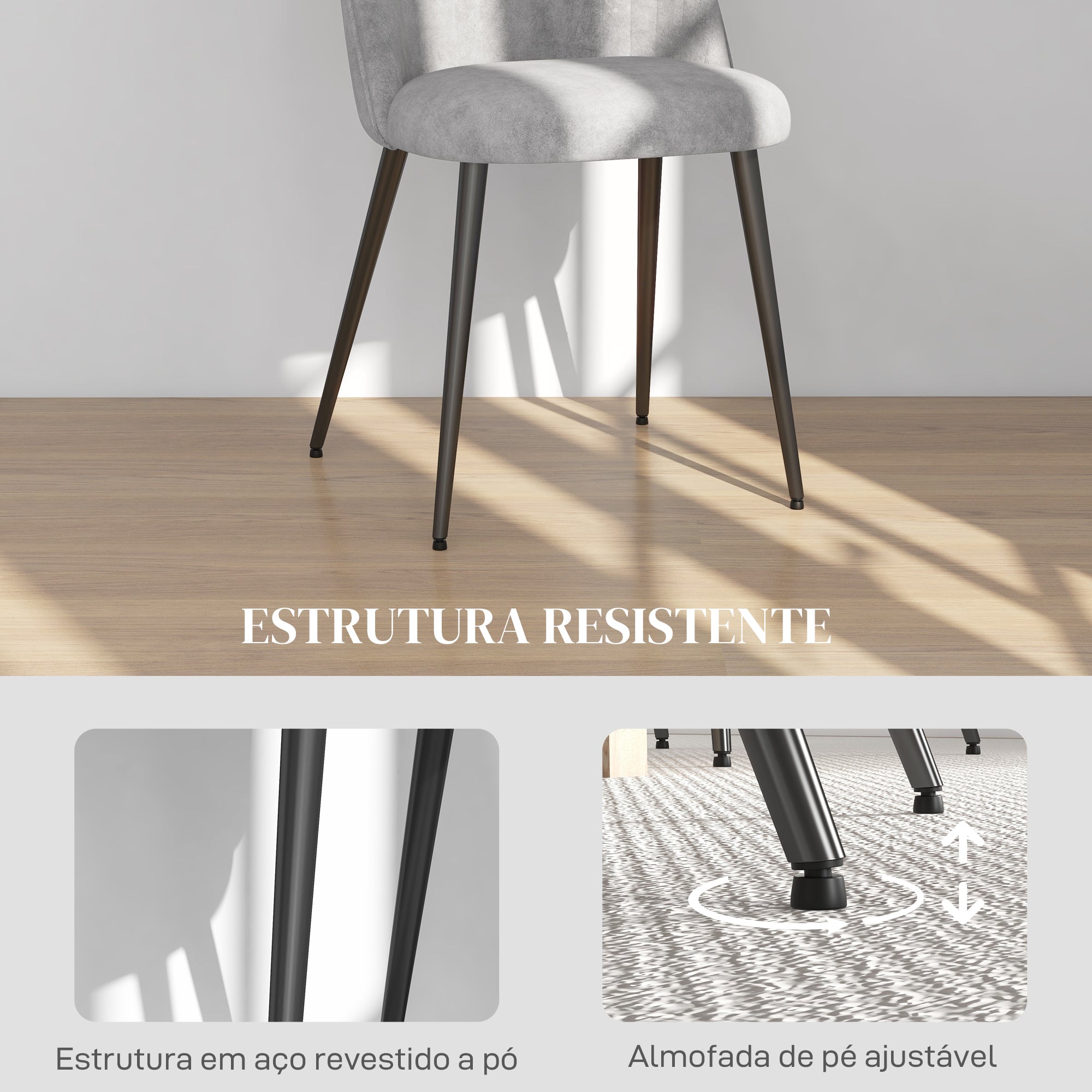 Conjunto de 4 Cadeiras de Sala de Jantar Estofadas em Veludo Cinza Claro 50x52x83 cm