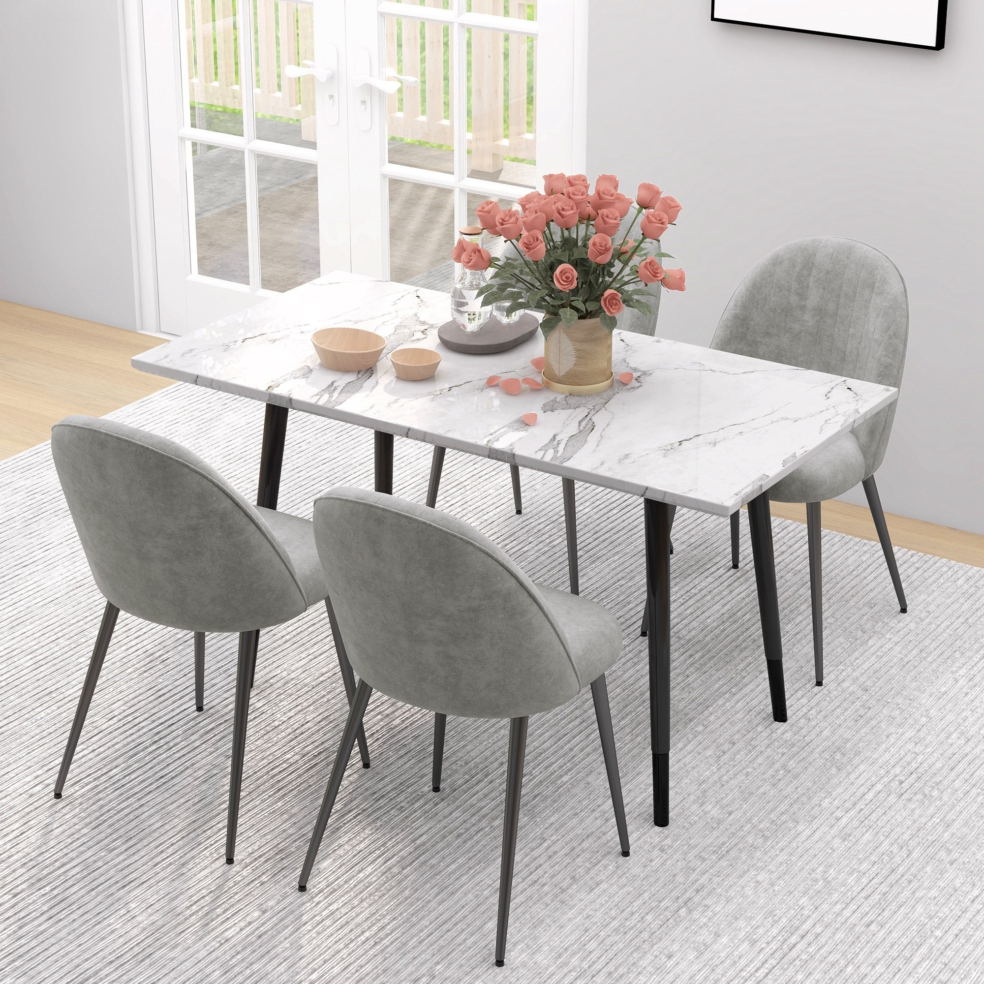 Conjunto de 4 Cadeiras de Sala de Jantar Estofadas em Veludo Cinza Claro 50x52x83 cm