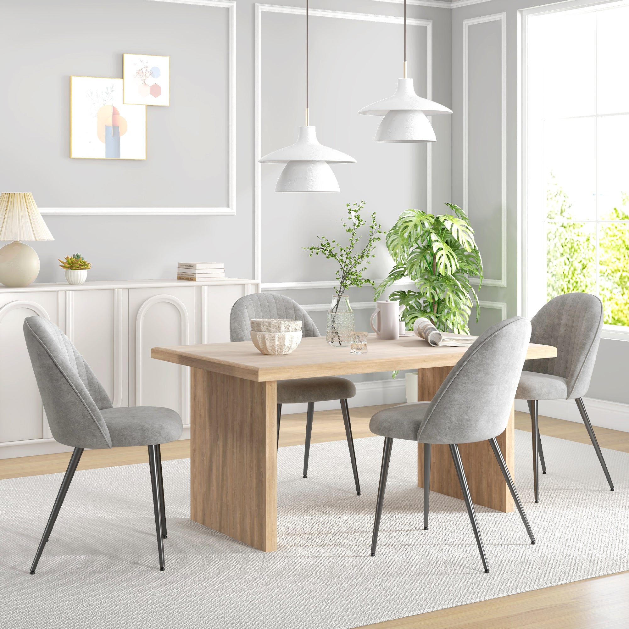Conjunto de 4 Cadeiras de Sala de Jantar Estofadas em Veludo Cinza Claro 50x52x83 cm
