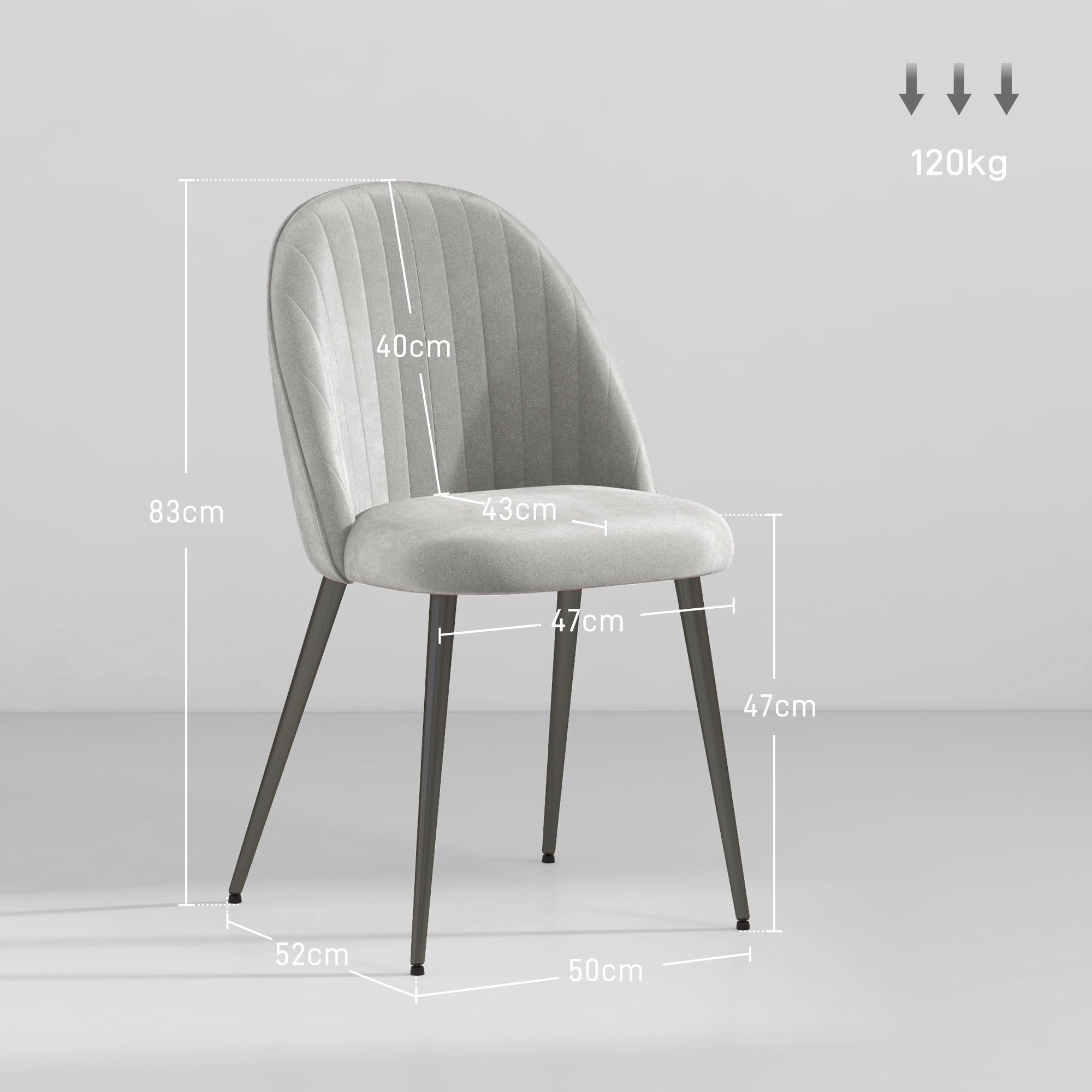 Conjunto de 4 Cadeiras de Sala de Jantar Estofadas em Veludo Cinza Claro 50x52x83 cm