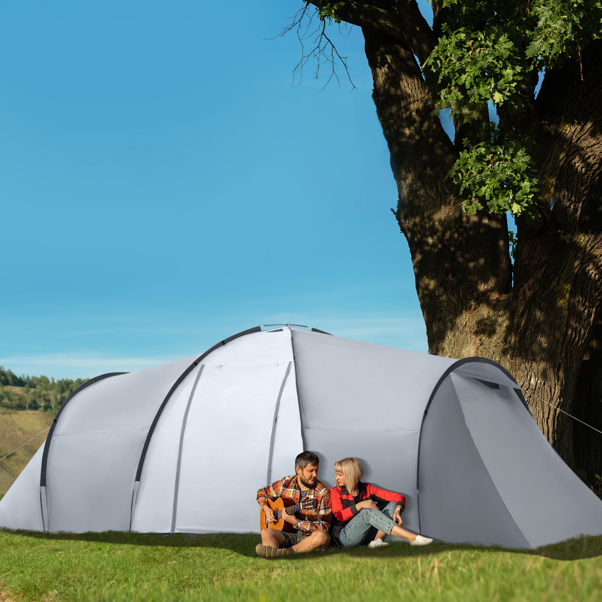 Tenda de Campismo Familiar para 4-6 Pessoas 590x245x193 cm Cinza Claro