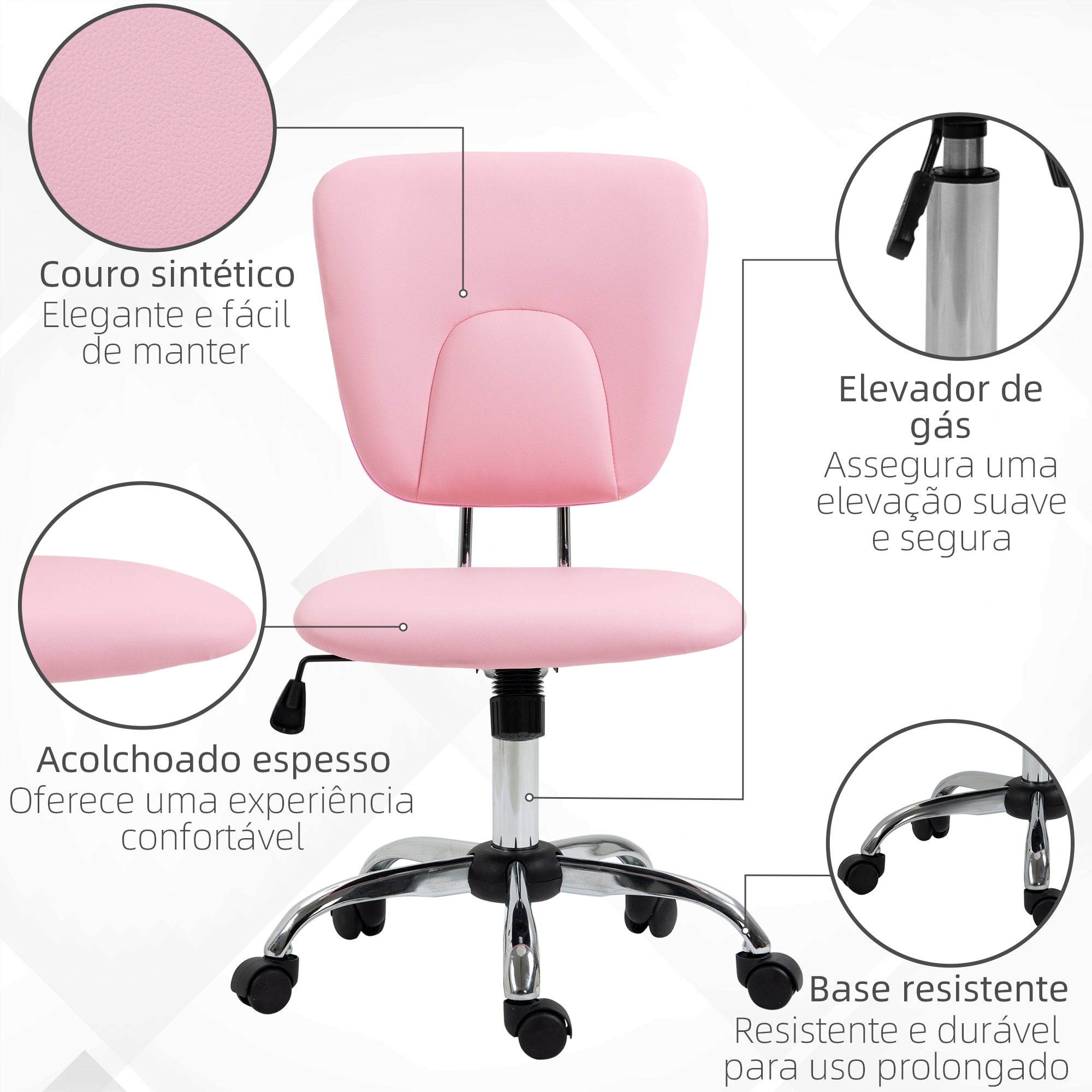 Cadeira de Escritório Giratória Rosa 50x54x87,5-96,5 cm