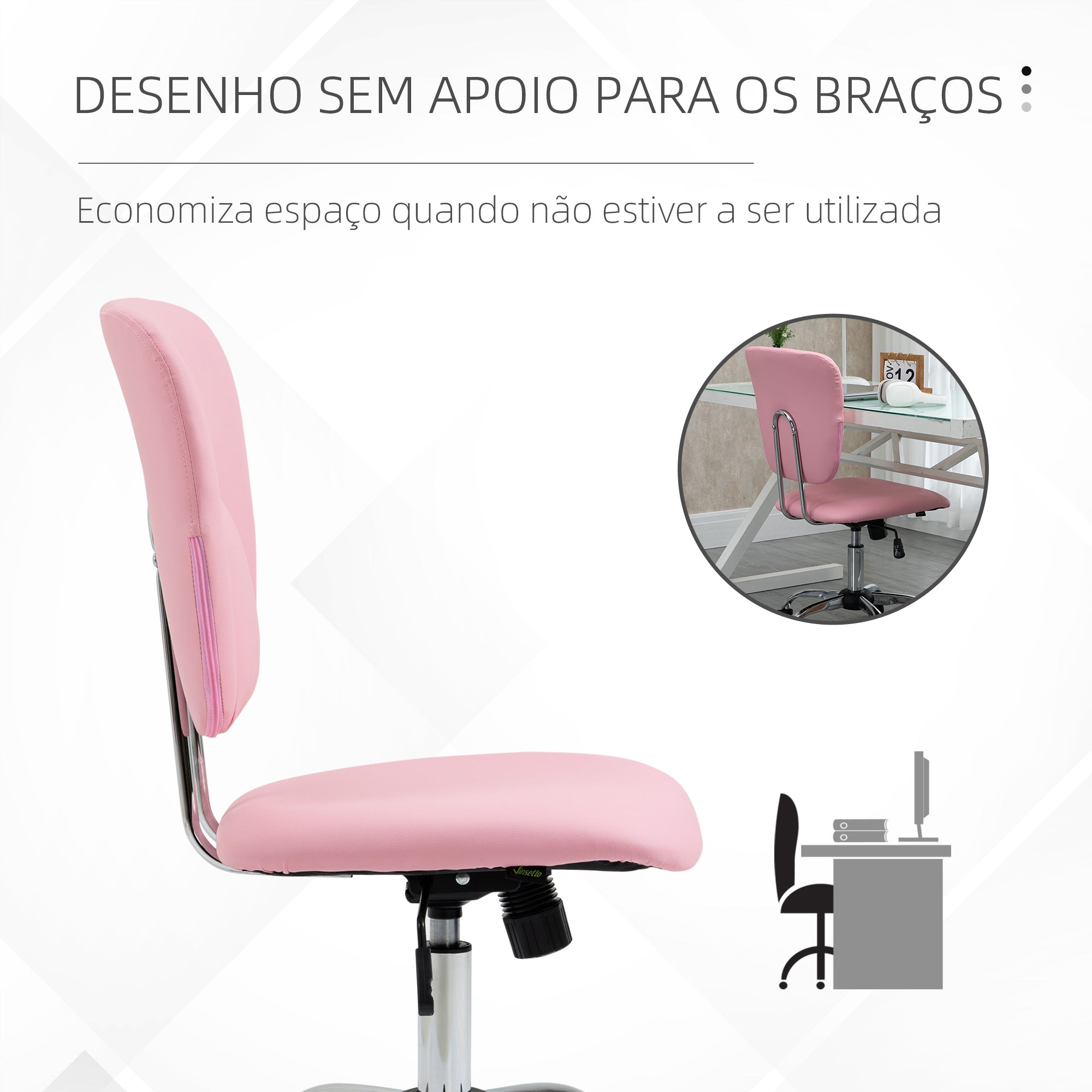 Cadeira de Escritório Giratória Rosa 50x54x87,5-96,5 cm