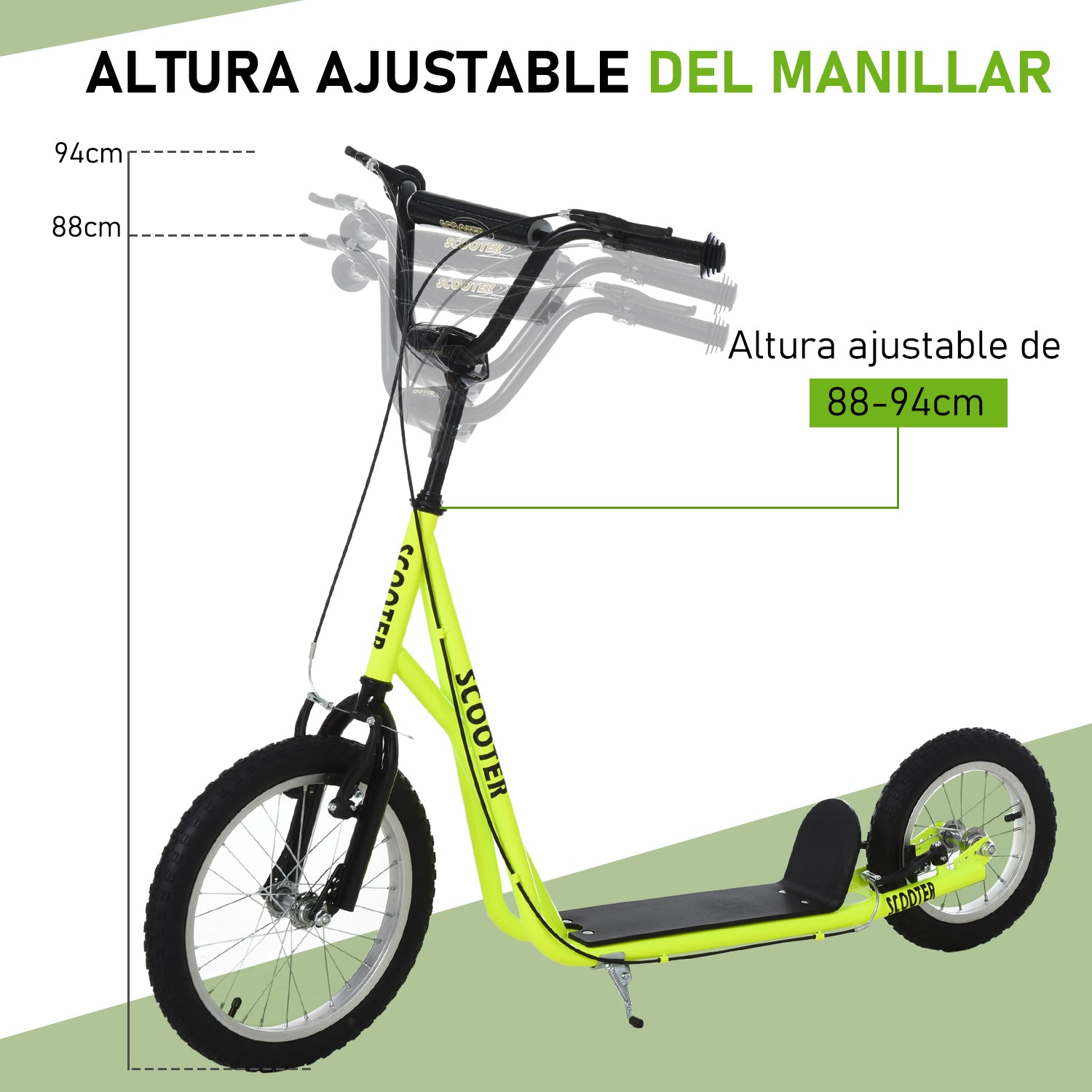 Trotinete para Crianças Amarela 135x58x88-94 cm