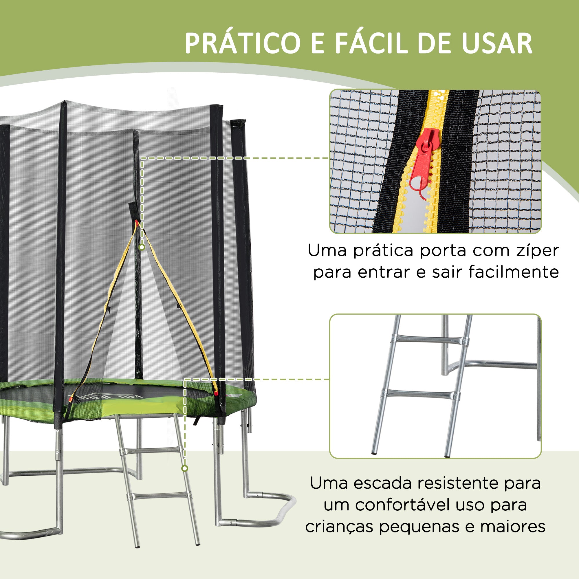 Trampolim de Jardim Ø223cm Verde para Diversão ao Ar Livre