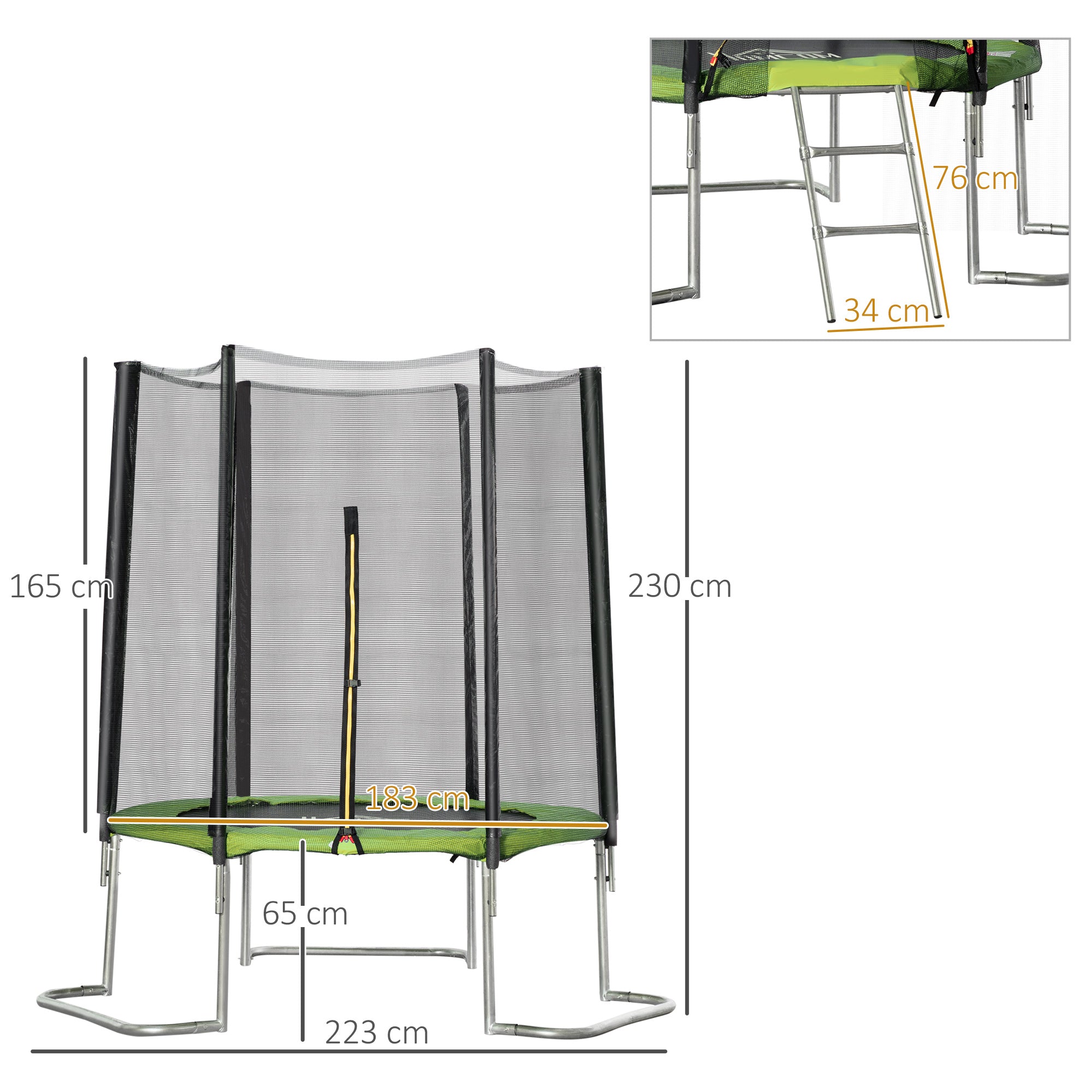 Trampolim de Jardim Ø223cm Verde para Diversão ao Ar Livre