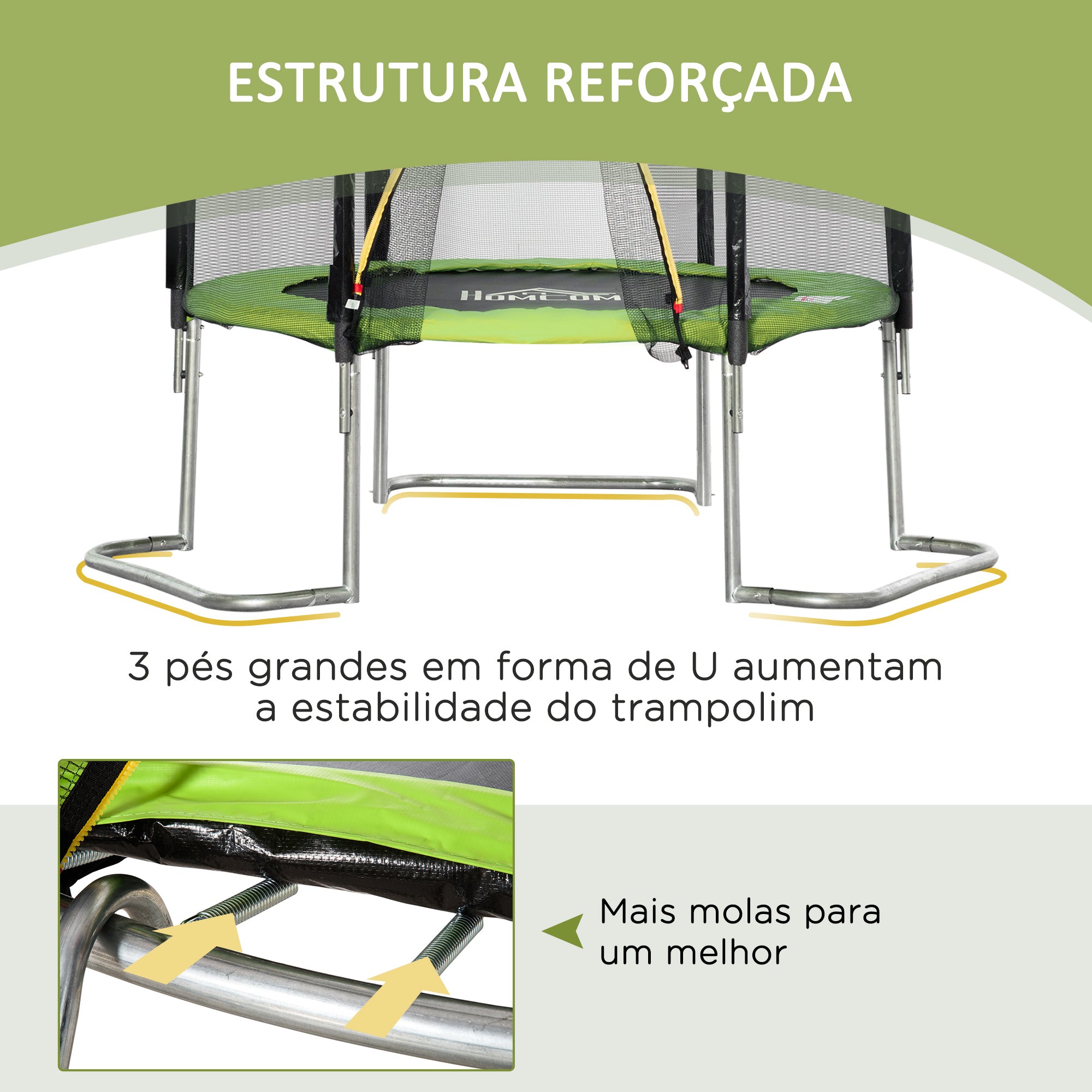 Trampolim de Jardim Ø223cm Verde para Diversão ao Ar Livre