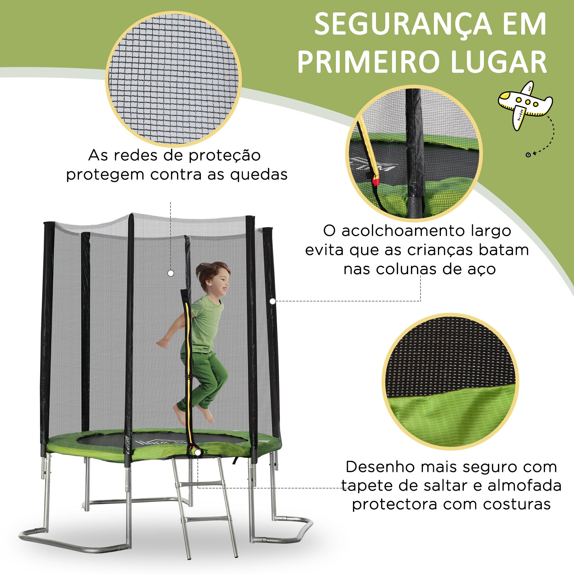 Trampolim de Jardim Ø223cm Verde para Diversão ao Ar Livre