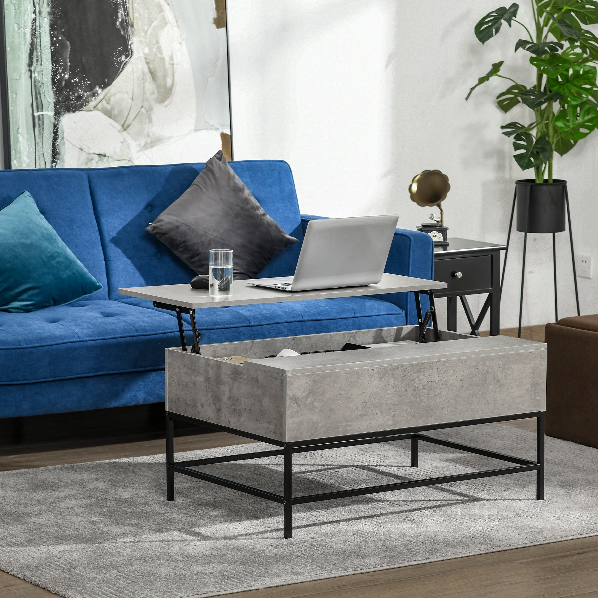 Mesa de Centro Elevável Versátil 90x60,5x45,5 cm - Cinzento e Preto
