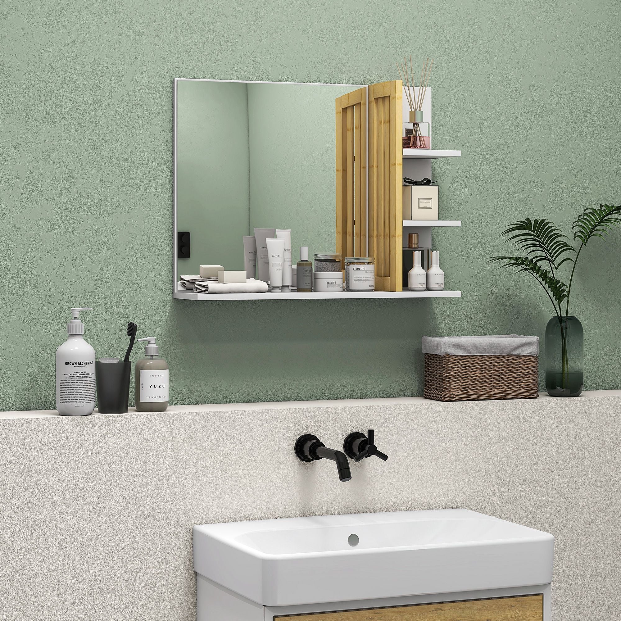 Espelho de Casa de Banho com 4 Prateleiras de Armazenamento 45x15x58,5 cm - Branco
