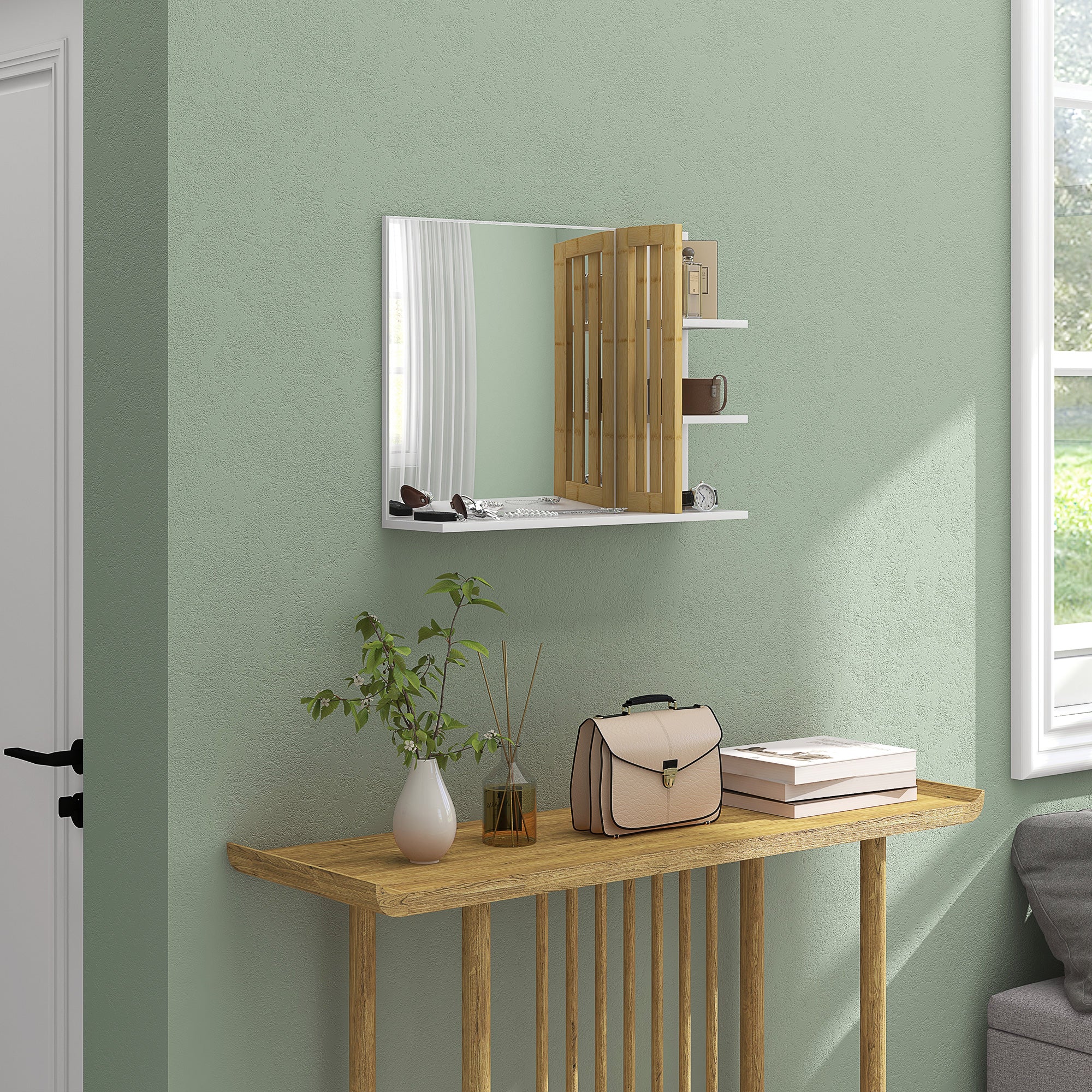 Espelho de Casa de Banho com 4 Prateleiras de Armazenamento 45x15x58,5 cm - Branco