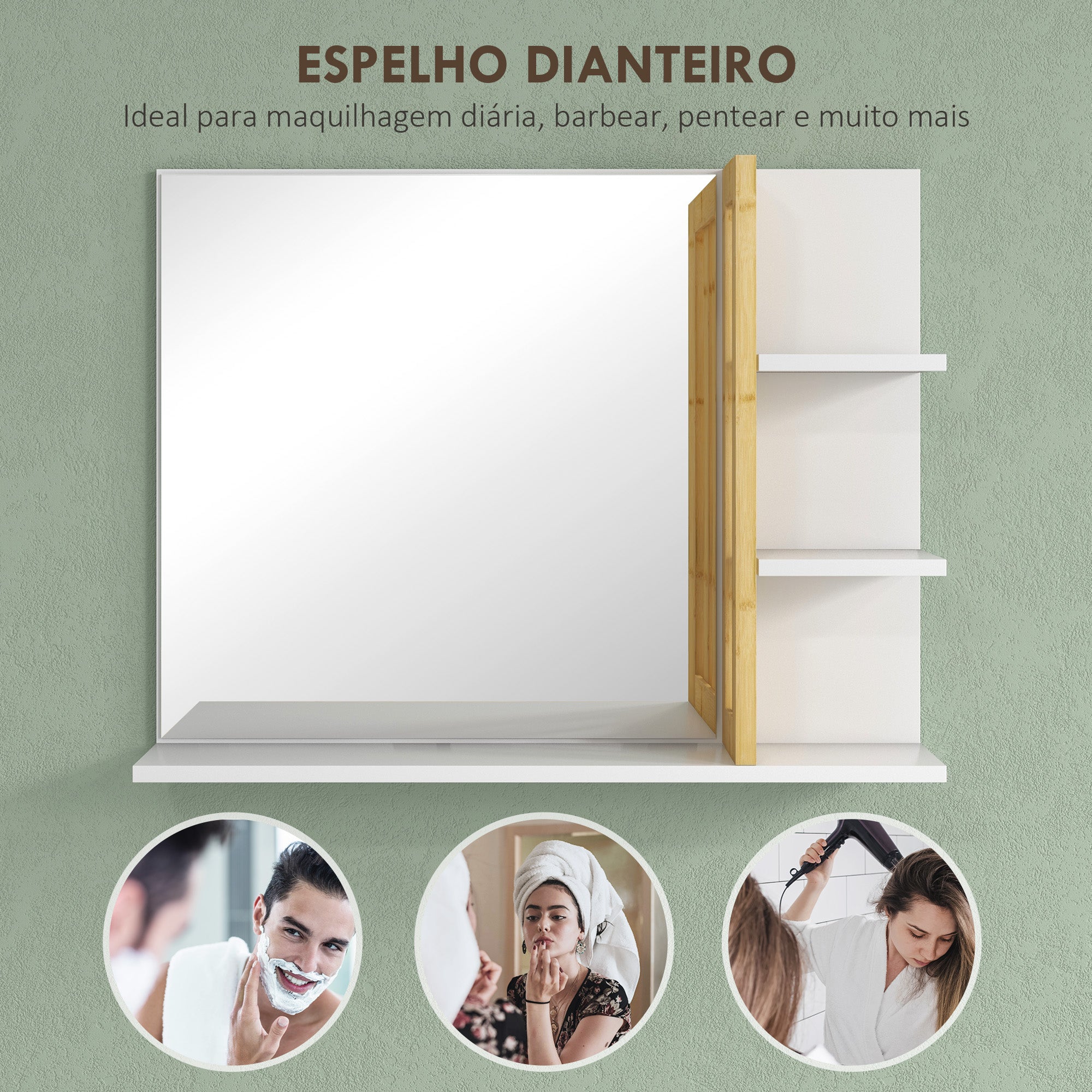 Espelho de Casa de Banho com 4 Prateleiras de Armazenamento 45x15x58,5 cm - Branco