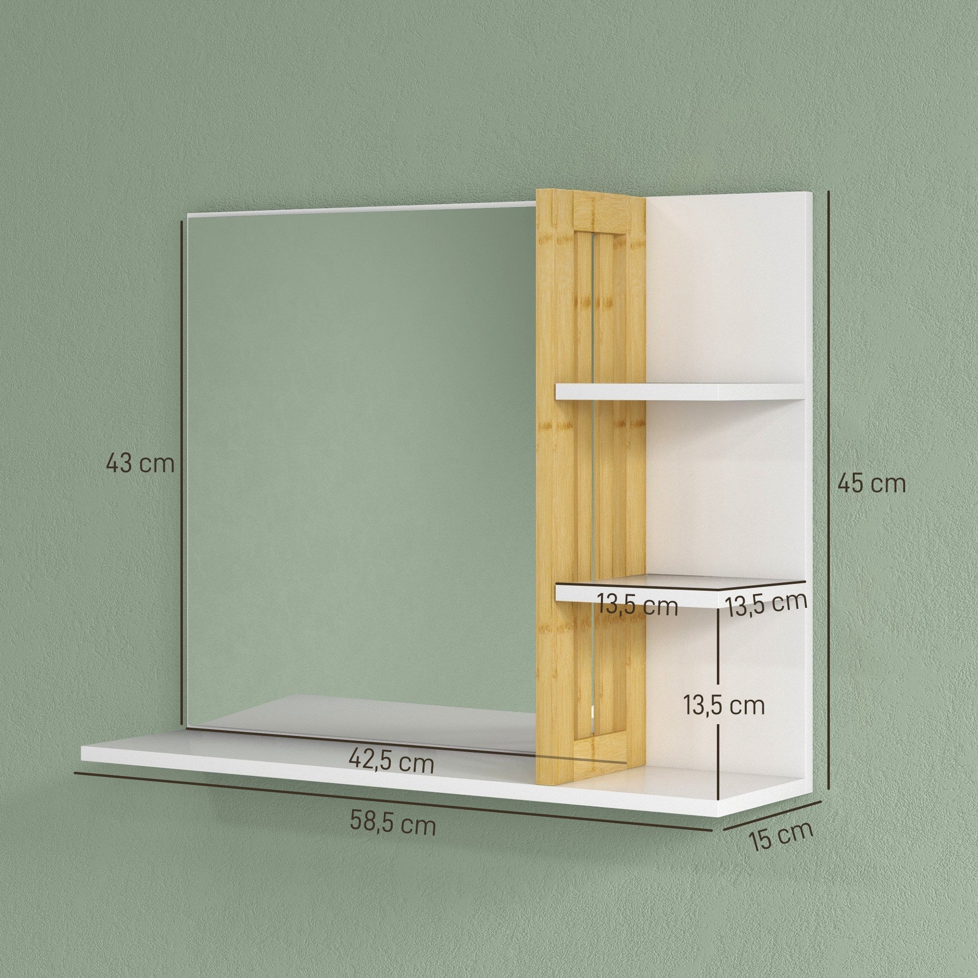 Espelho de Casa de Banho com 4 Prateleiras de Armazenamento 45x15x58,5 cm - Branco
