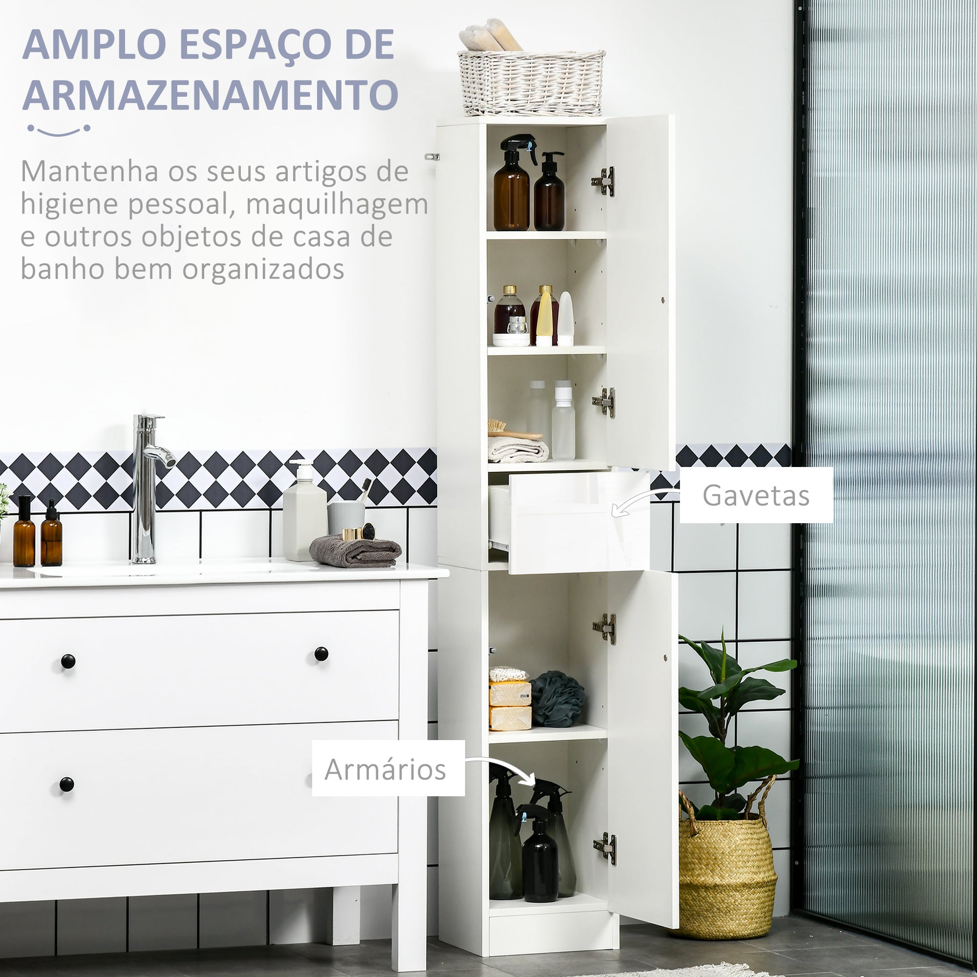 Coluna Casa de Banho 30x28x170 cm Branco - Estilo Moderno e Funcional