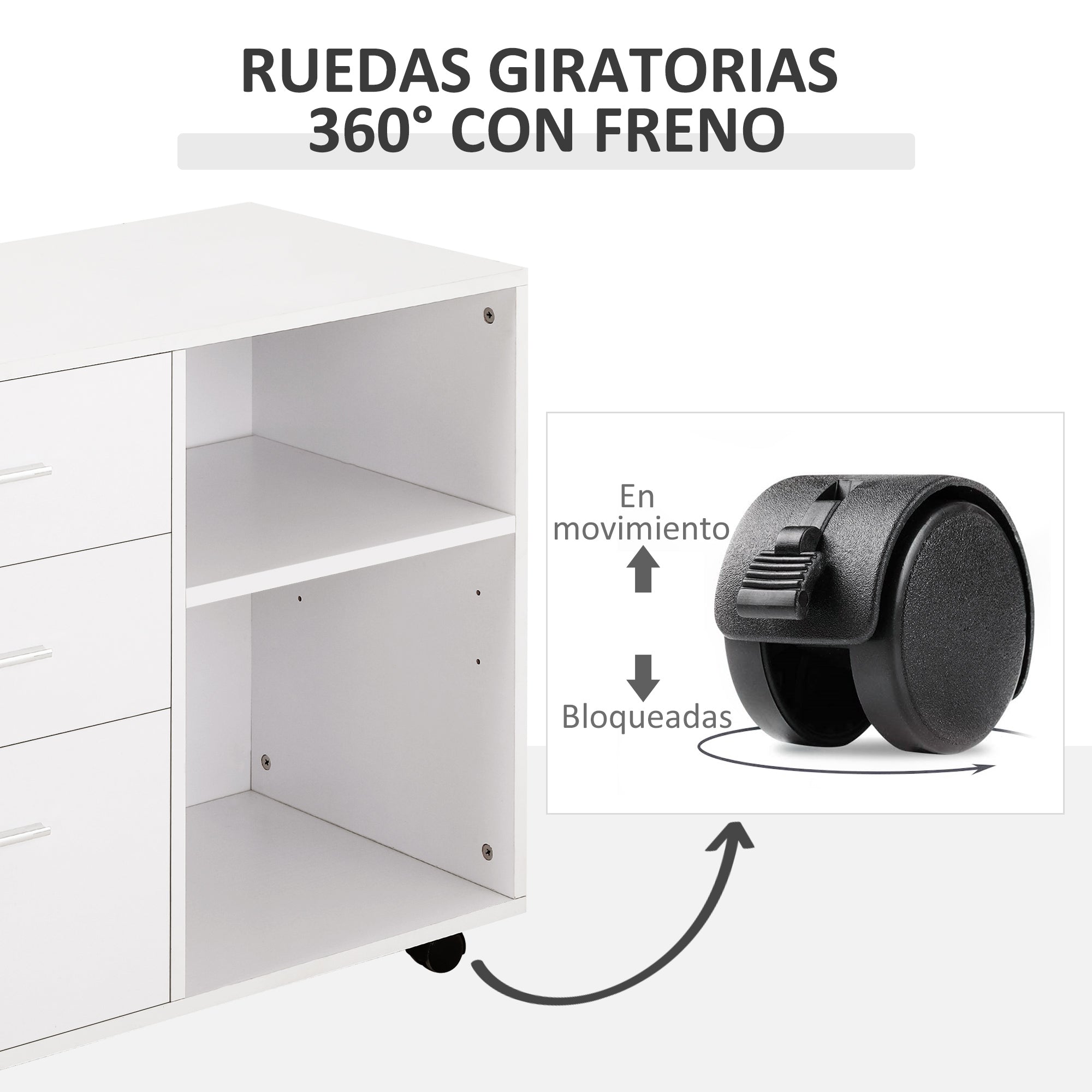 Armário de Escritório com 3 Gavetas e Prateleira Ajustável 80x40x65cm Branco