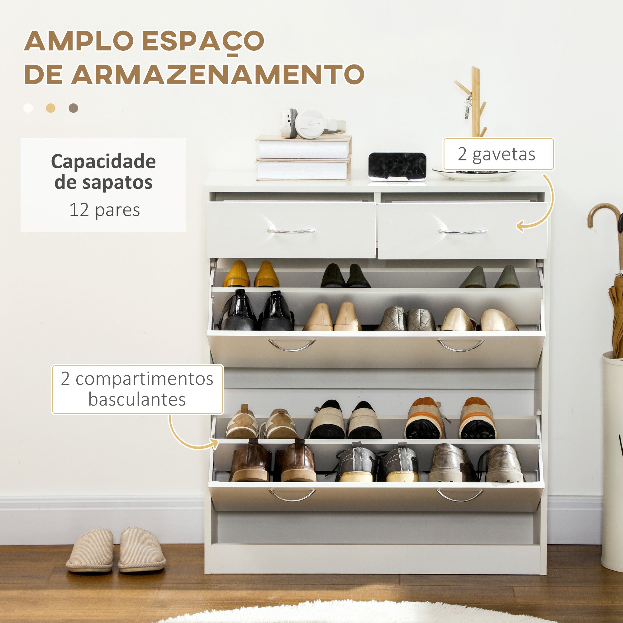 Sapateira Móvel Estreita 80x30x91,5 cm - Branco