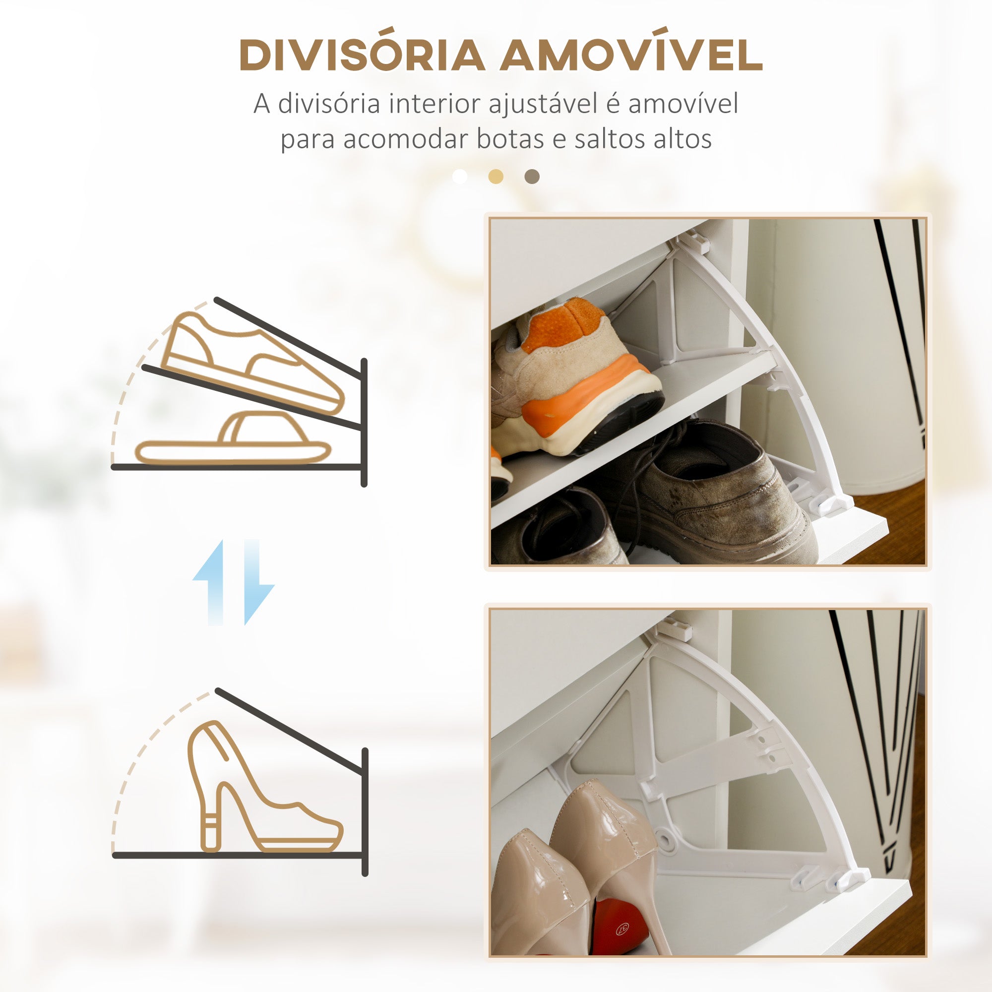 Sapateira Móvel Estreita 80x30x91,5 cm - Branco