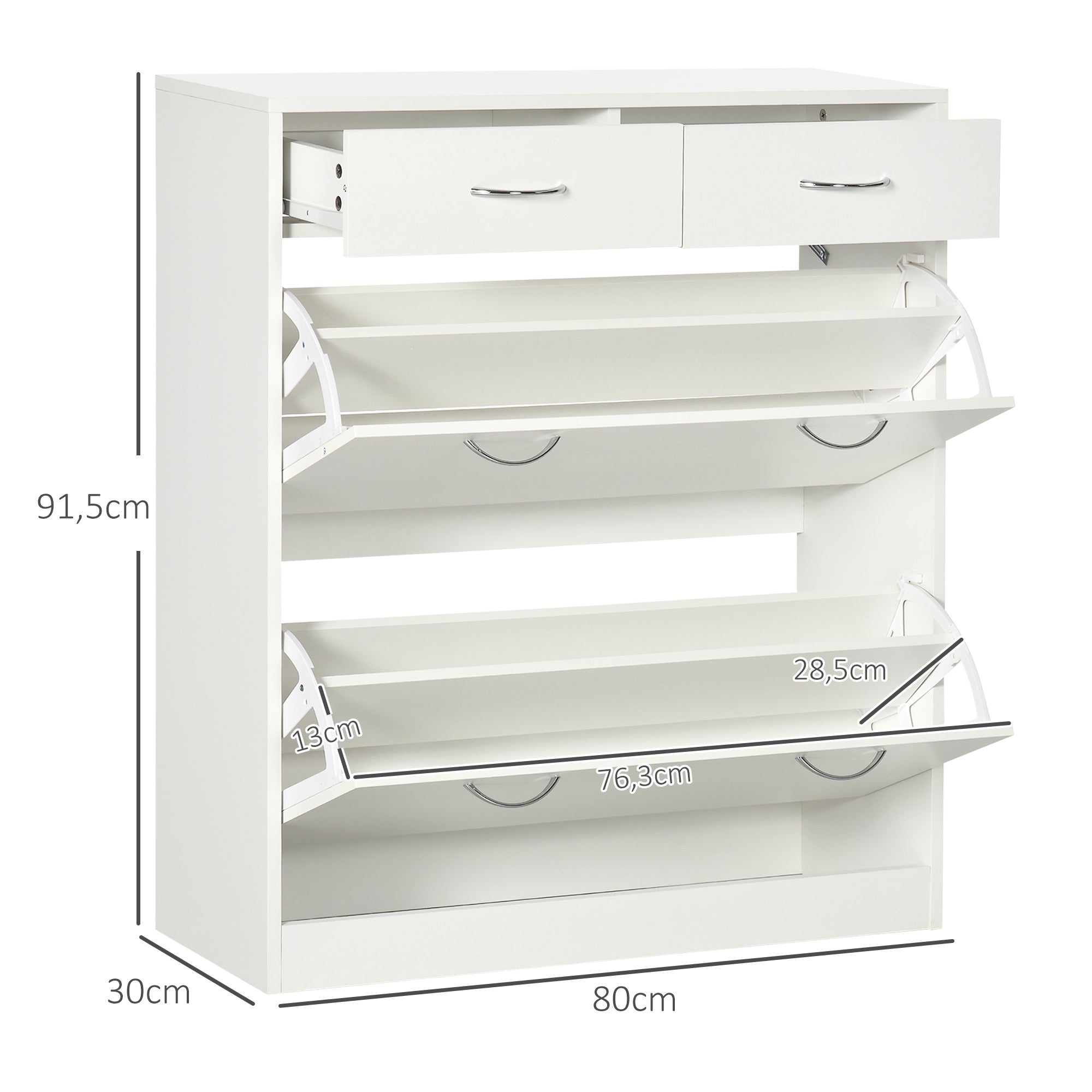 Sapateira Móvel Estreita 80x30x91,5 cm - Branco
