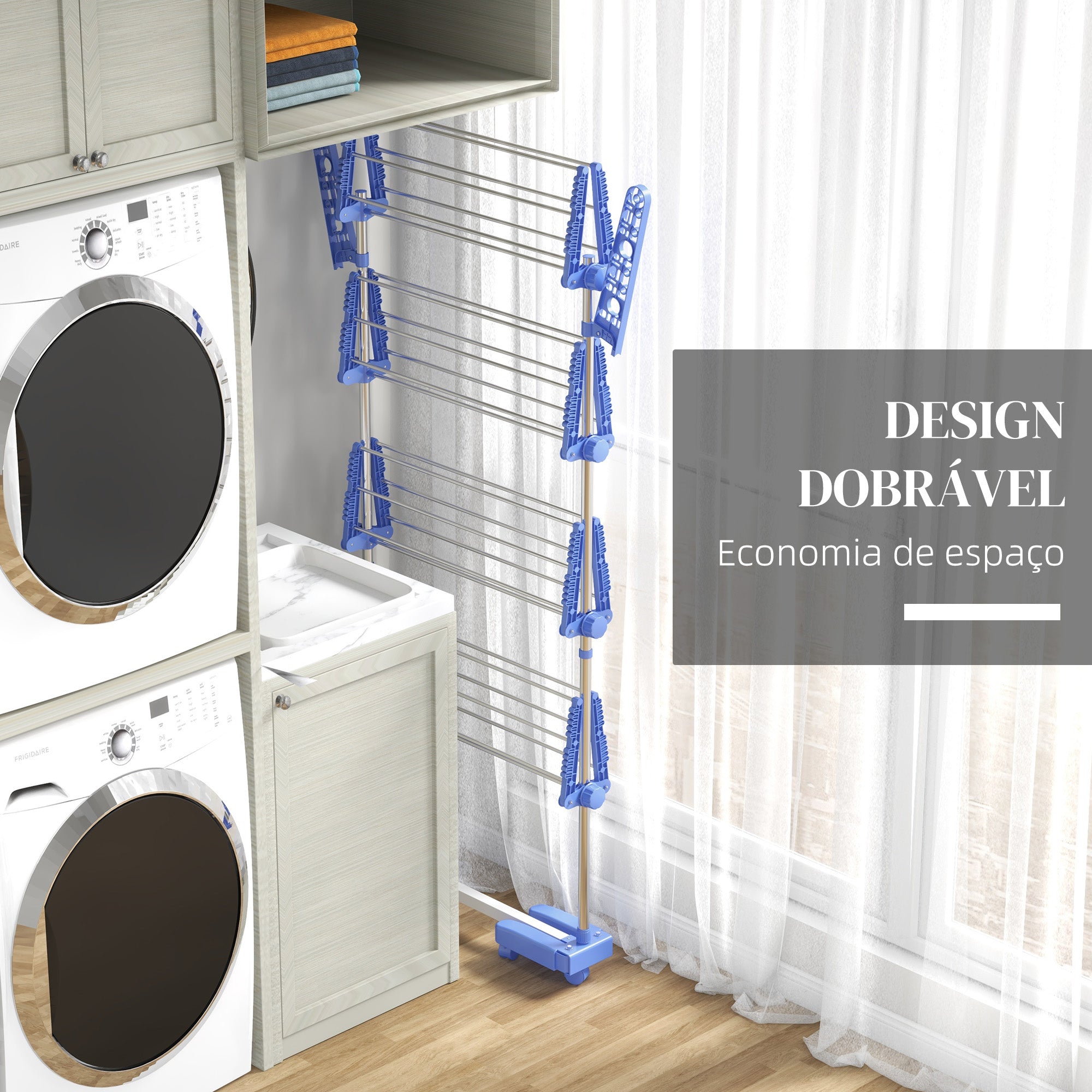 Estendal Vertical Dobrável de 4 Níveis - Azul (142x55x172 cm)