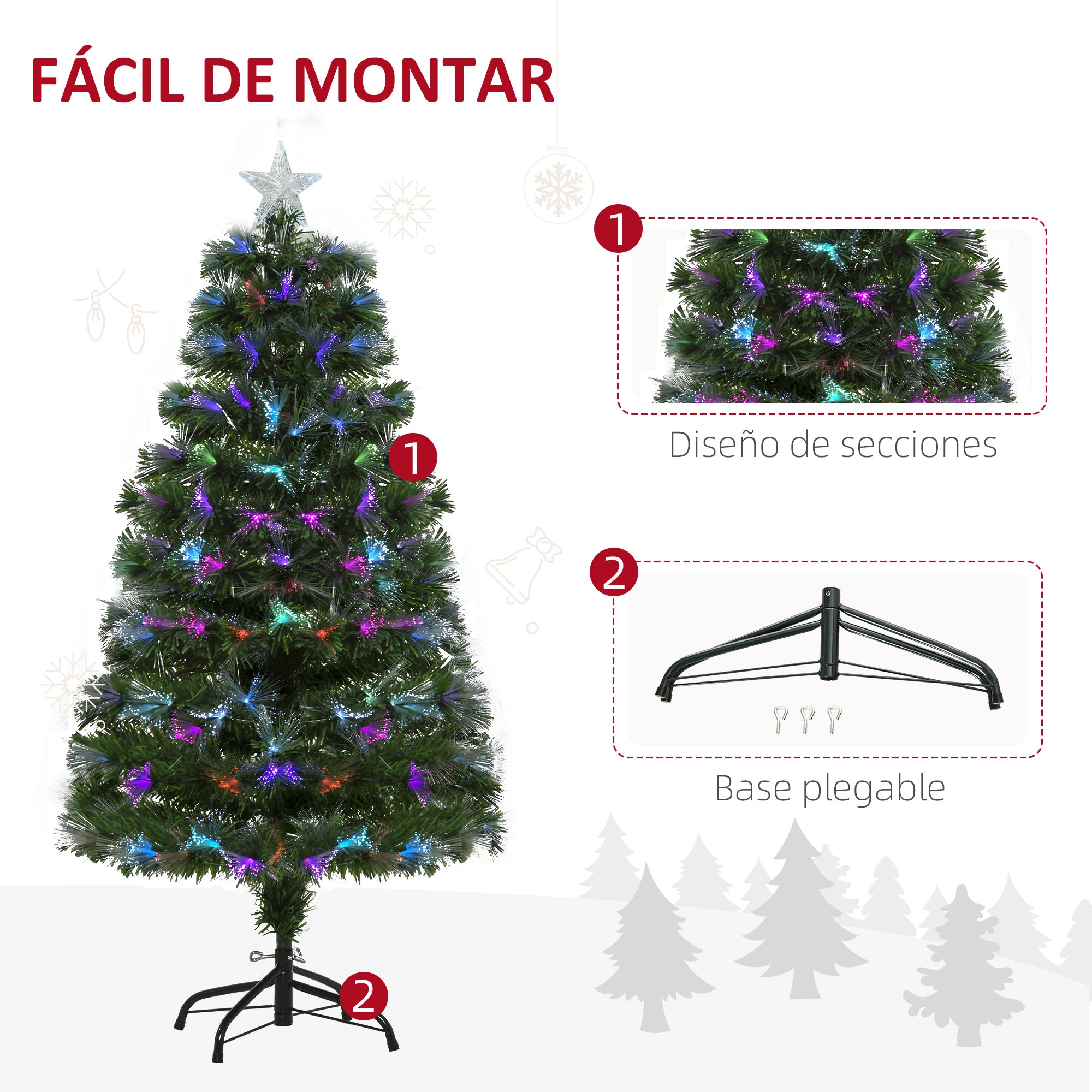 Árvore de Natal Verde 120cm com Luzes LED Multicoloridas Ø66x120 cm