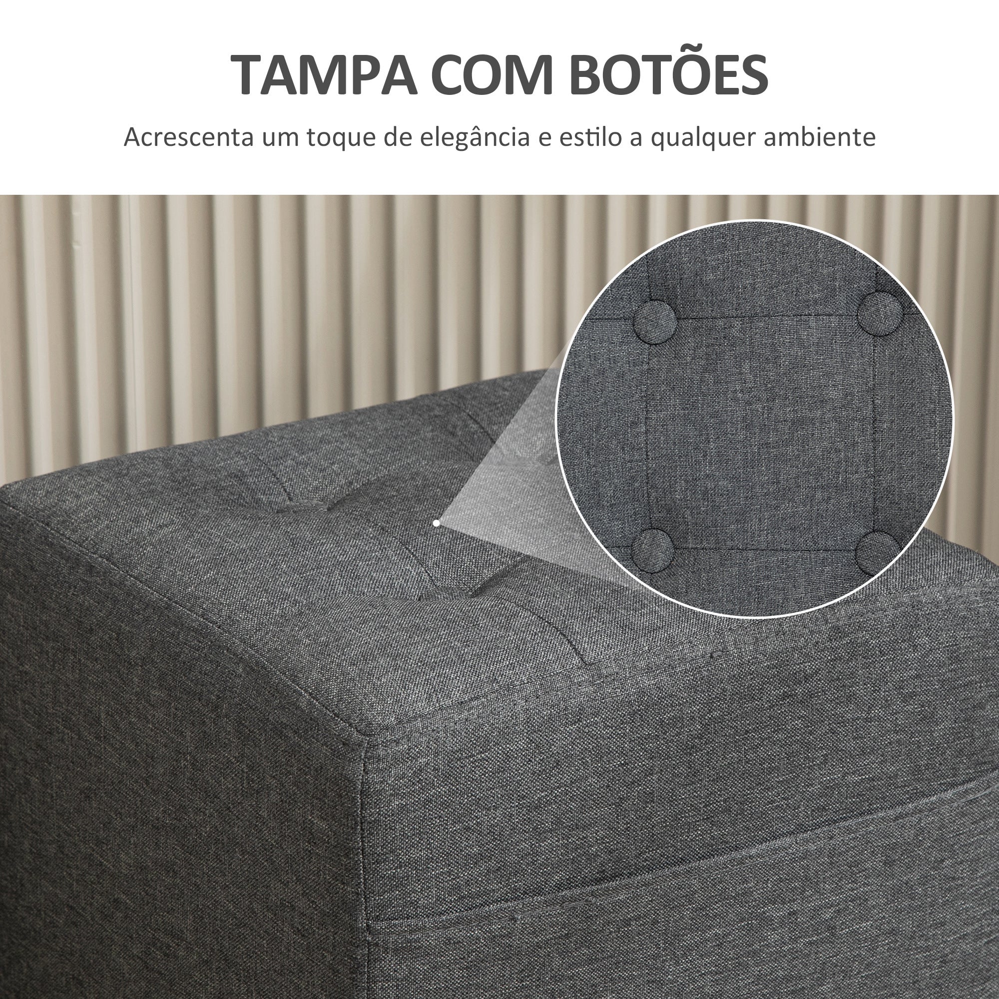 Banco de Apoio para os Pés – 35x35x35 cm – Cinzento – Linho e Madeira