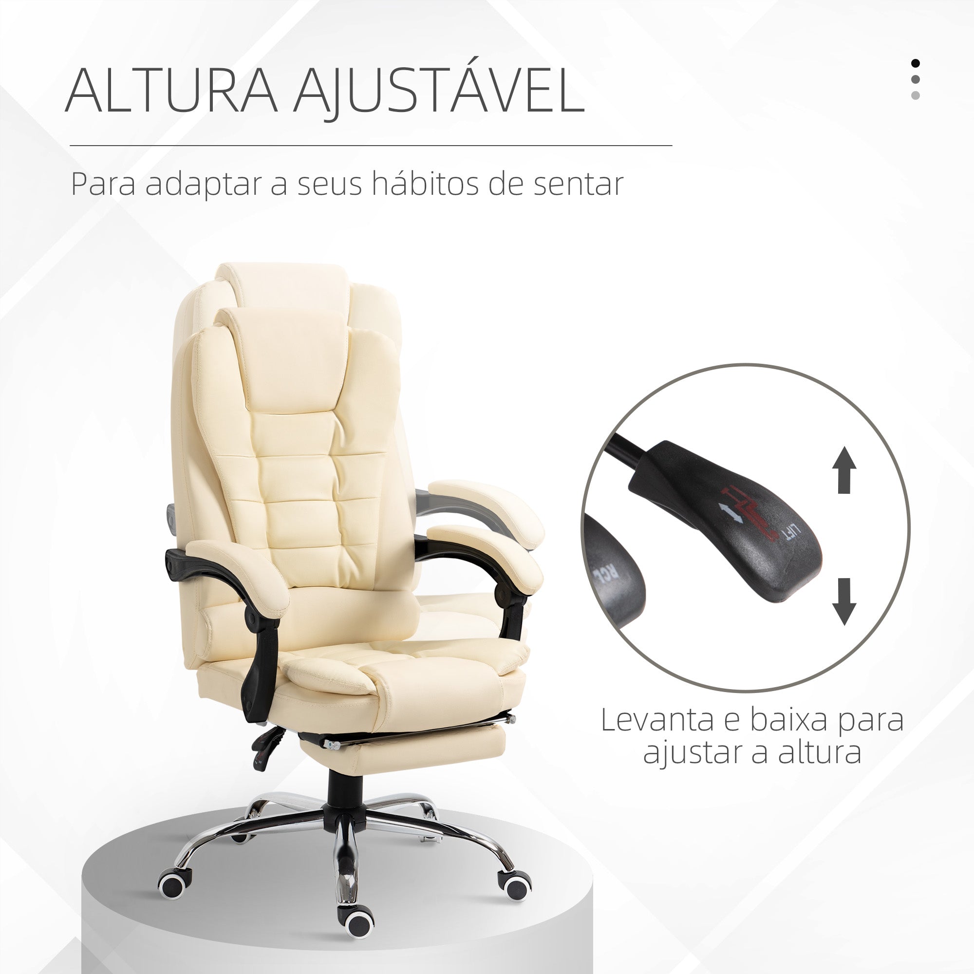 Cadeira de Escritório Reclinável com Apoio para os Pés - Creme Branco 64,5x69x109-117 cm